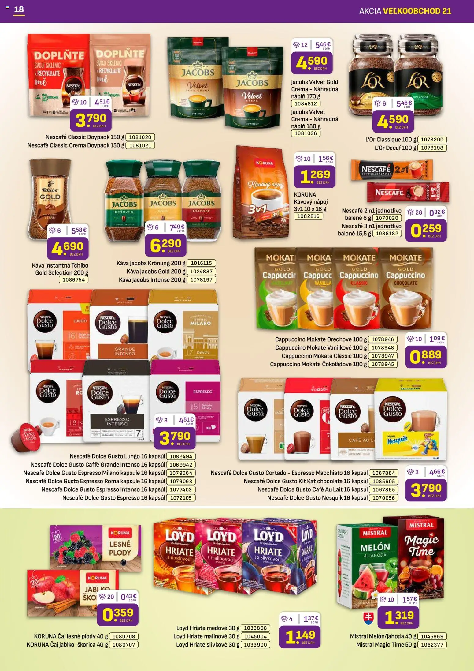 Náhľad Libex letáku platného od 19.10.2026 - Čaj, Jacobs Velvet, Nesquik, Melón, Kapsule, Nescafé Classic, Lesné plody, Jacobs Krönung