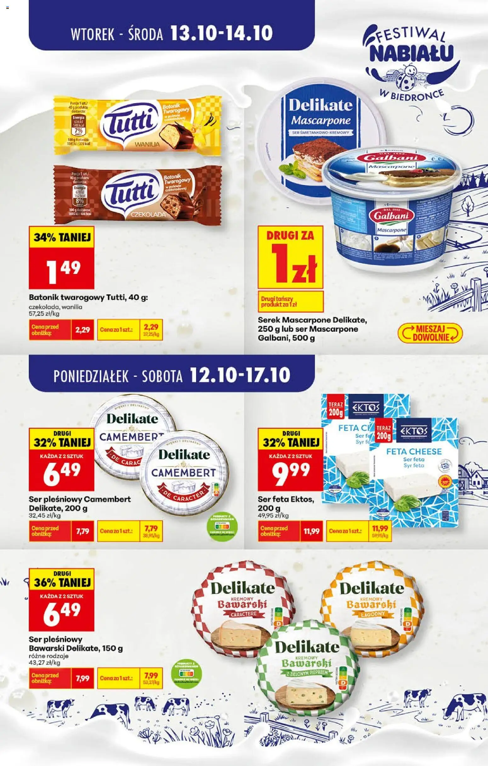 Pogląd gazetki "Biedronka gazetka - Festiwal nabiału" ze sklepu Biedronka ważnej od 13.10.2026 - Czekolada, Ser, Ser feta, Camembert, Serek mascarpone, Wanilia, Serek, Ser mascarpone