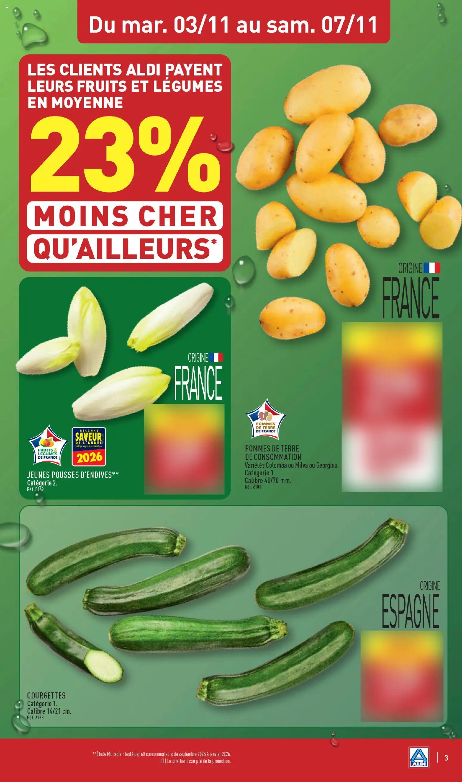 Prévisualisation de Aldi catalogue du magasin Aldi formulaire valide 03/11/2026 - Fruits, Pommes de terre, Endives, Pommes, Jeunes pousses d'endives