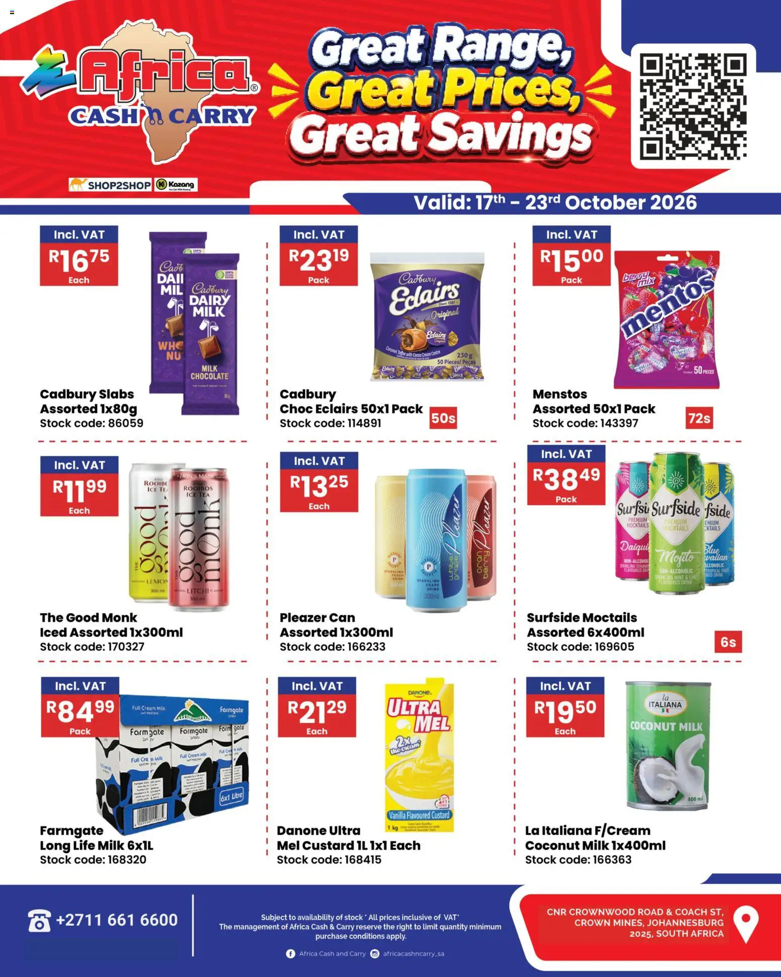 Preview of Africa Cash & Carry flyer valid from 17/10/2026 - Fruit, Milk, Peach, Cream, Lime, Stock, Caramel, Custard