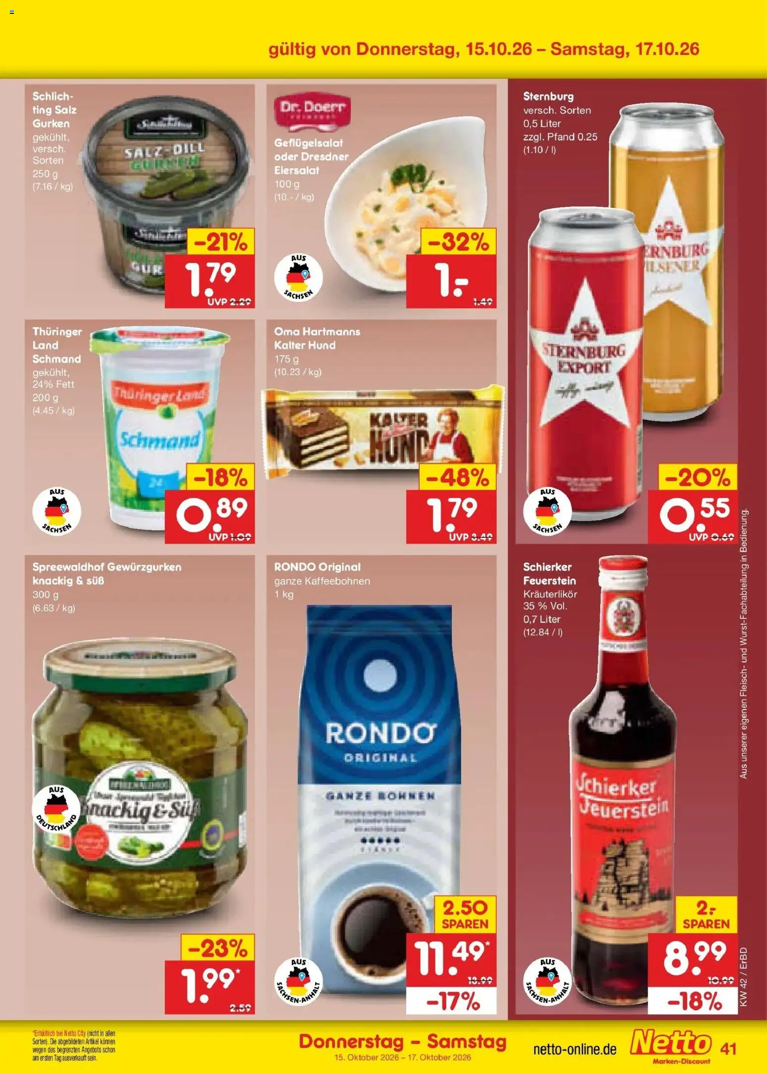 Vorschau von dem Prospekt des Geschäftes Netto Marken-Discount, gültig ab dem 12.10.2026 - Fleisch, Gurken, Dill, Salz