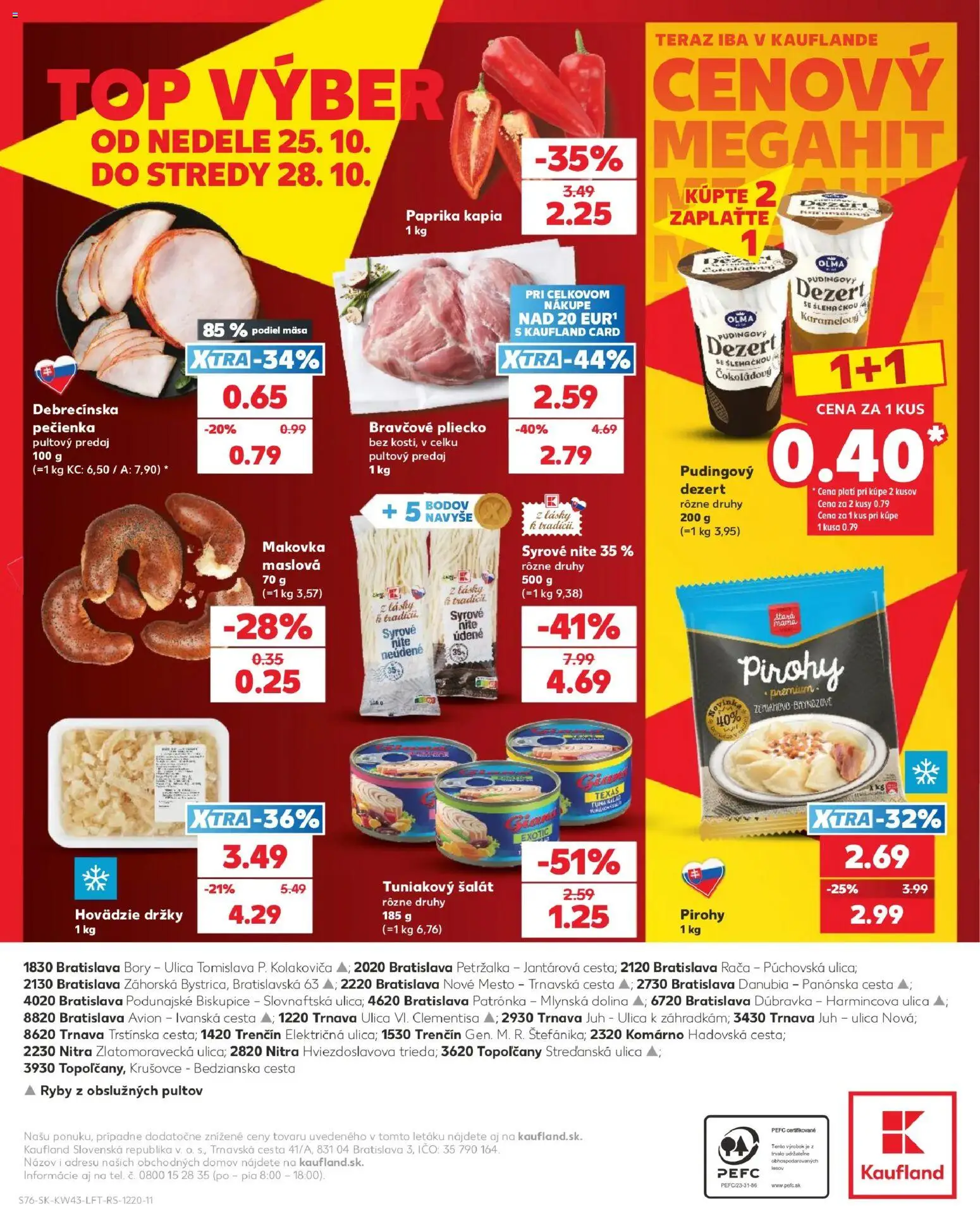Náhľad Kaufland letáku platného od 22.10.2026 - Paprika, Pirohy, Ryby, Šalát, Dezert, Držky, Tuniakový šalát, Makovka