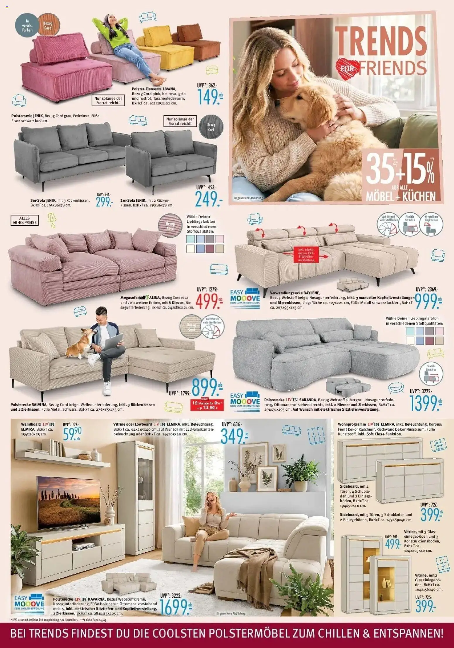 Vorschau von dem Prospekt des Geschäftes Trends, gültig ab dem 31.10.2026 - Sofa, Kuchen, Lowboard, Kissen, Vitrine, Tür, Wandboard