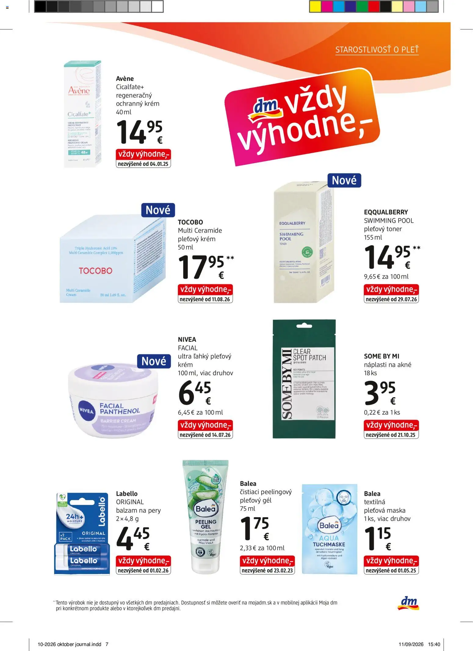 Náhľad dm drogerie letáku platného od 01.10.2026 - Nivea, Maska, Avene, Toner, Peeling, Krém