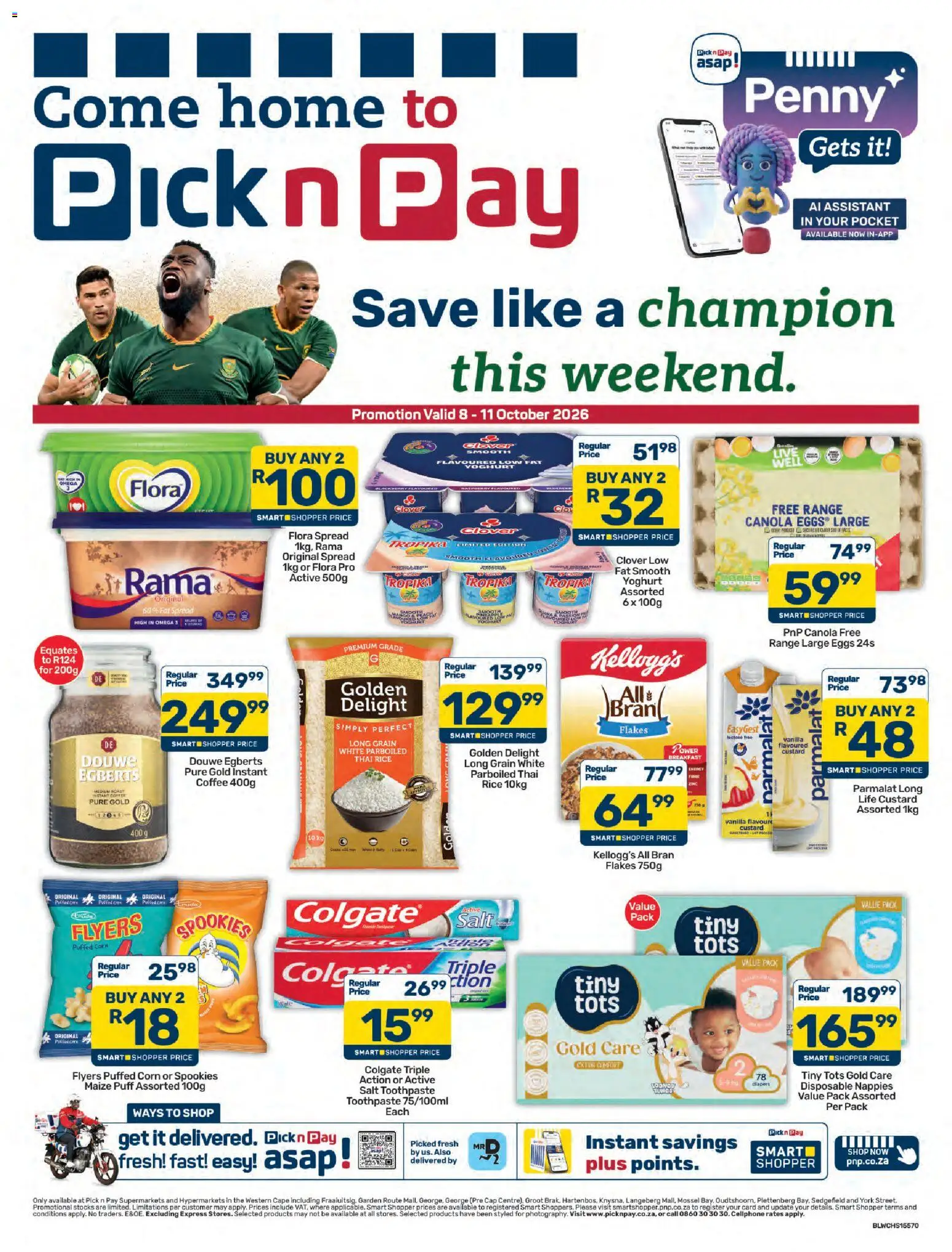 Preview of Pick n Pay flyer valid from 08/10/2026 - Eggs, Yoghurt, Toothpaste, Nappies, Diapers, Vanilla, Flakes, Fat spread