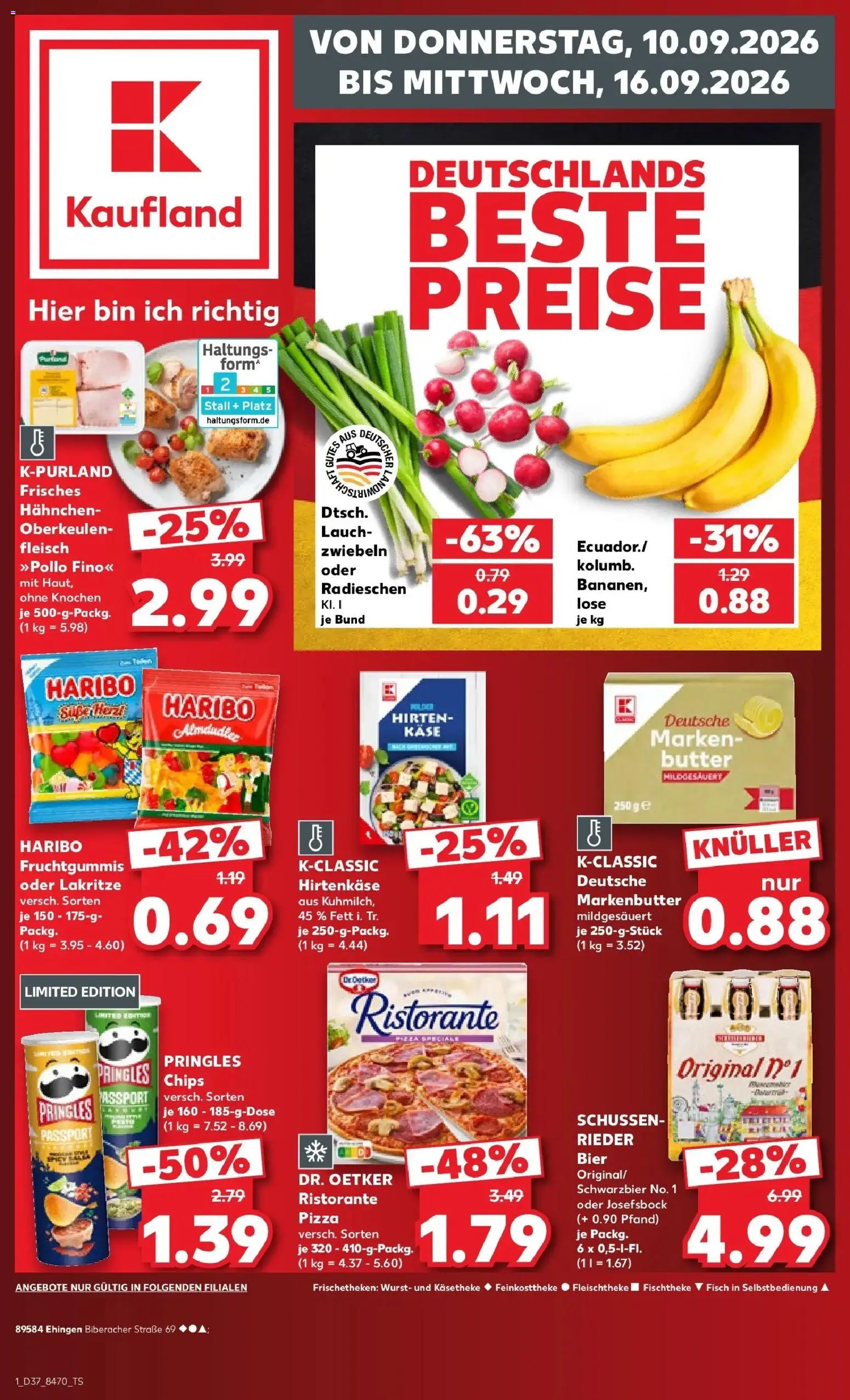 Vorschau von dem Prospekt des Geschäftes Kaufland, gültig ab dem 10.09.2026 - Pizza, Butter, Käse, Haribo, Wurst, Fleisch, Pringles, Zwiebeln