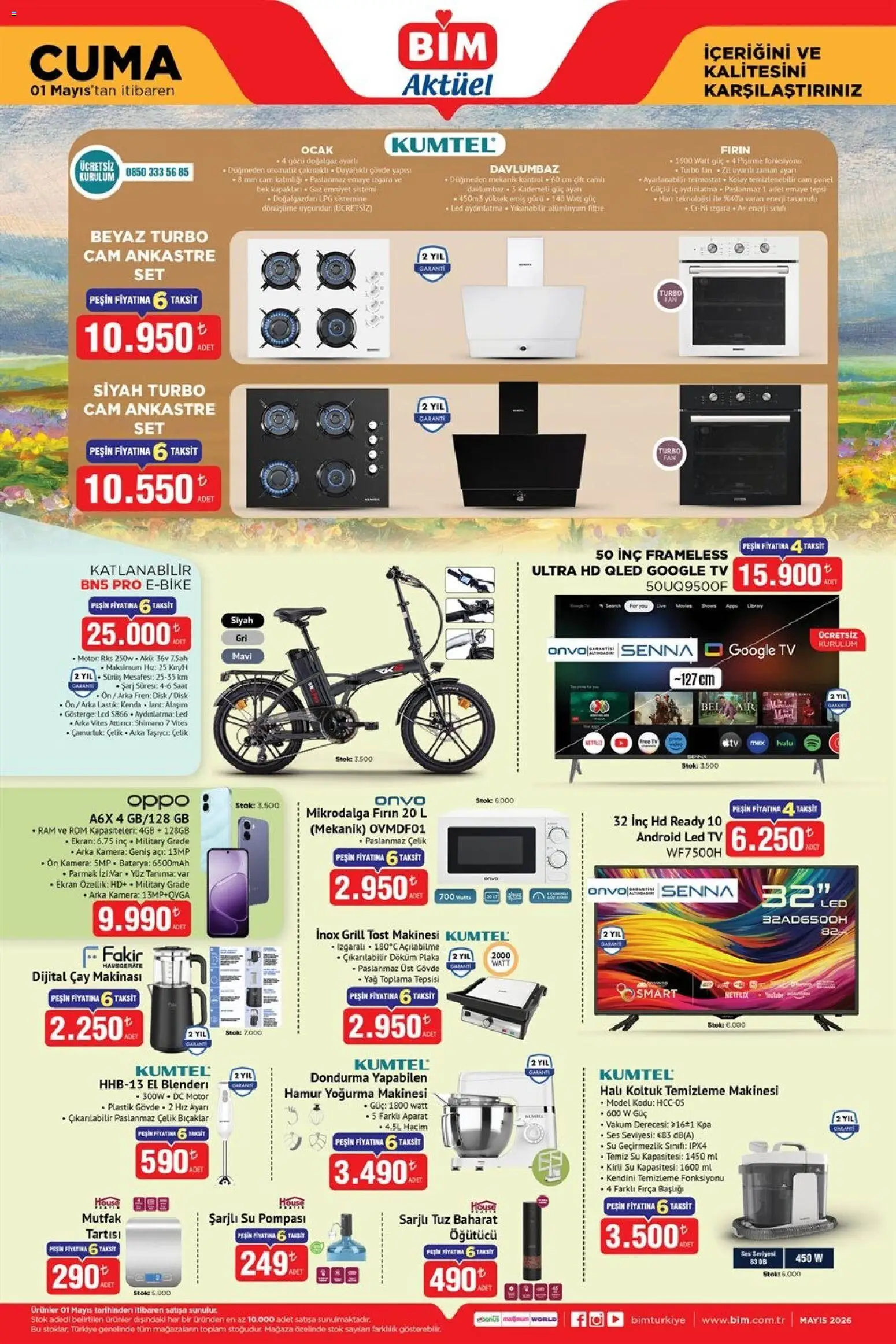 BİM BİM - Katalog Cuma 01.05.2026 - Broşürünün önizlemesi - Saat, Fırın, Dondurma, Çay, Kamera, Davlumbaz, Ses, Baharat