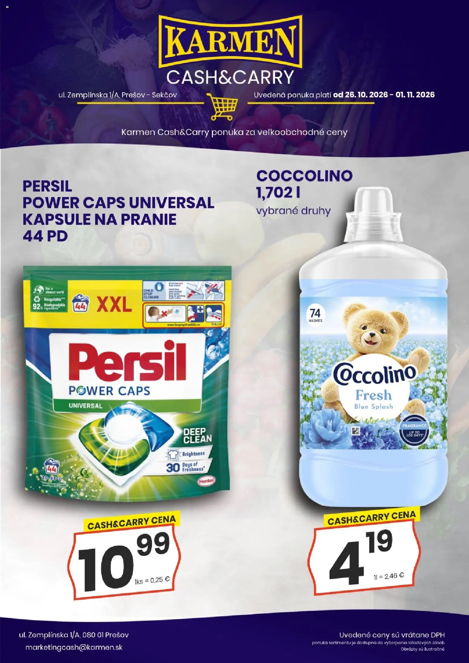 Náhľad KARMEN CBA letáku platného od 26.10.2026 - Persil, Coccolino, Kapsule na pranie, Kapsule