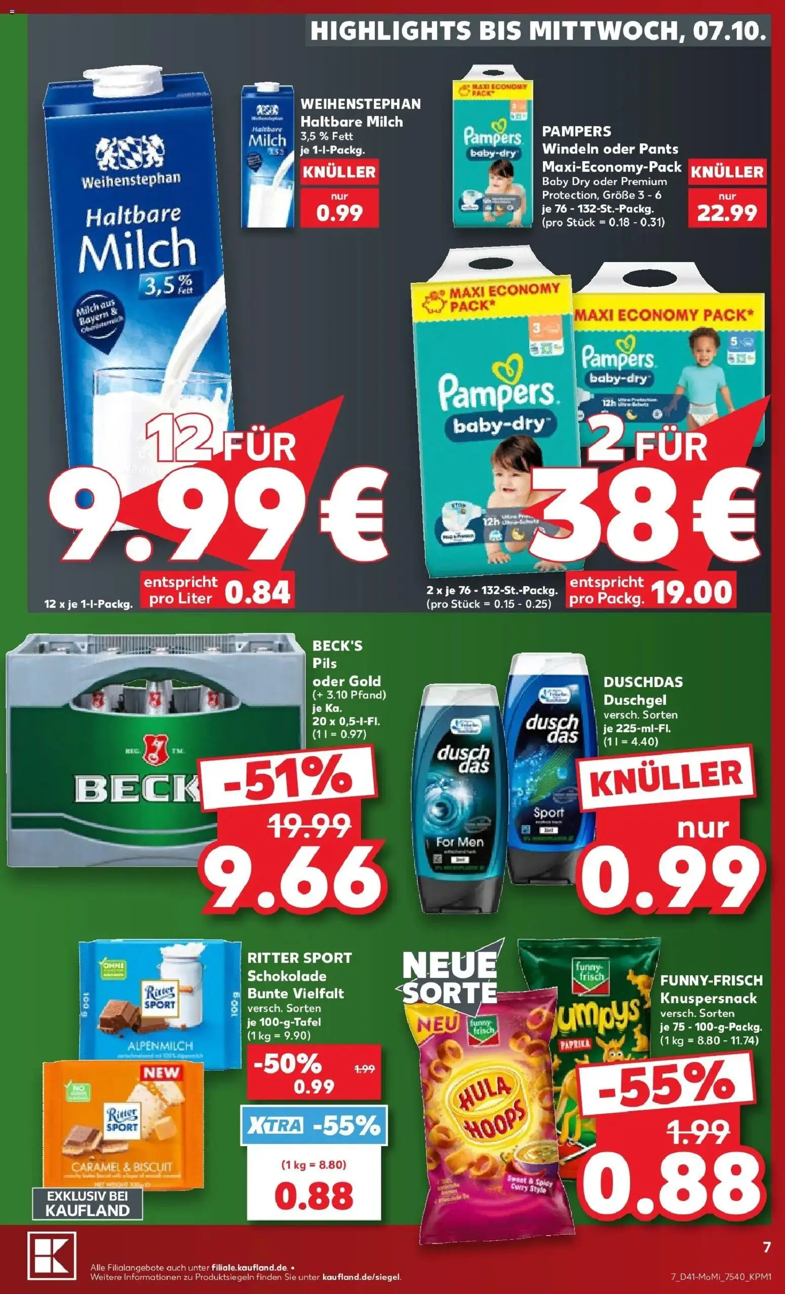 Vorschau von dem Prospekt des Geschäftes Kaufland, gültig ab dem 05.10.2026 - Schokolade, Milch, Ritter sport, Pampers, Duschgel, Haltbare milch, Pils, Duschdas
