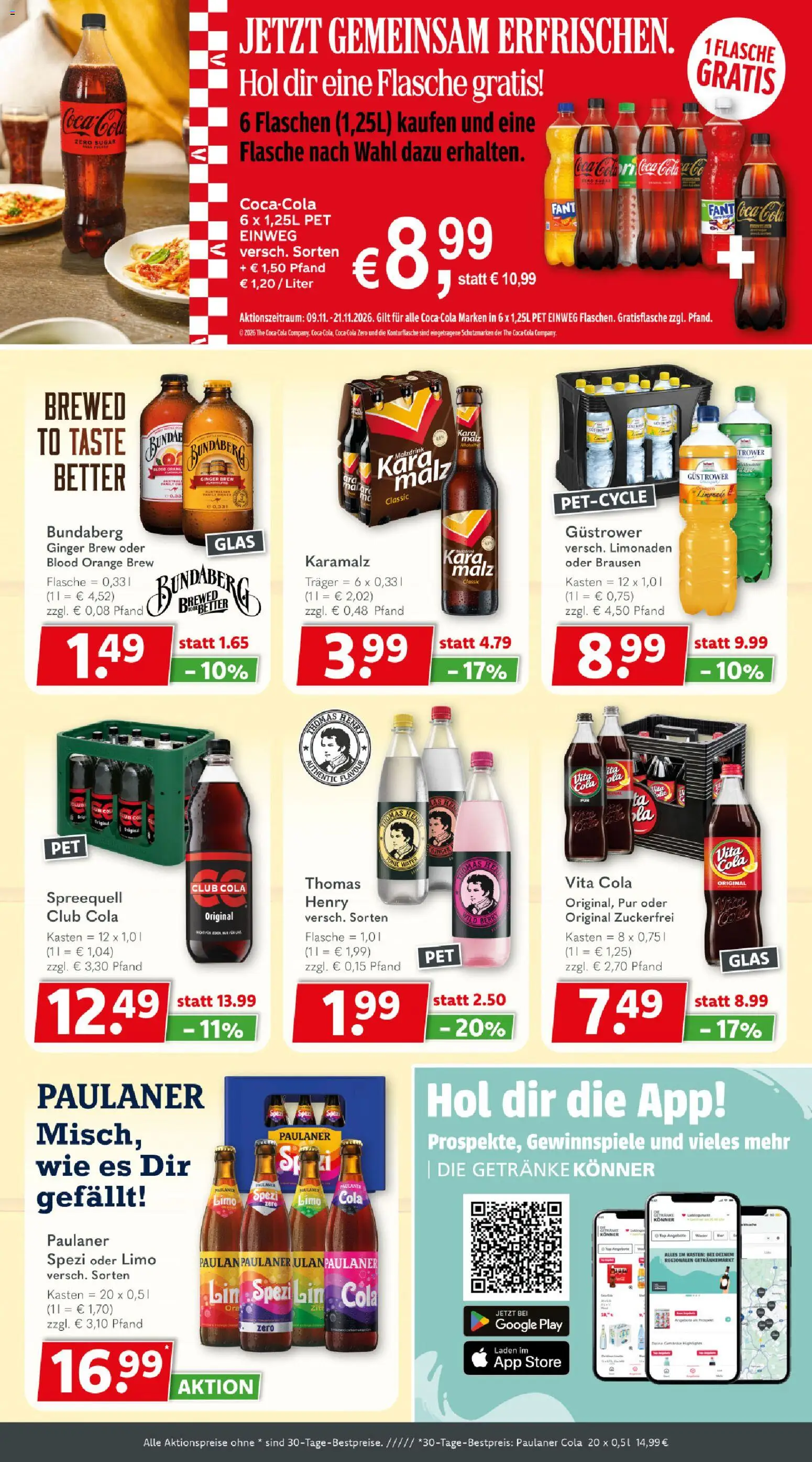 Vorschau von dem Prospekt des Geschäftes Getränkeland, gültig ab dem 09.11.2026 - Coca cola, Cola, Paulaner, Vita cola, Coca cola zero