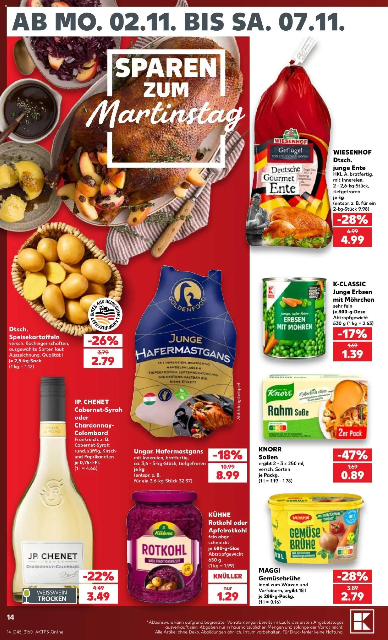 Vorschau von dem Prospekt des Geschäftes Kaufland, gültig ab dem 02.11.2026 - Gemüse, Ente, Rotkohl, Erbsen, Weißwein, Soße, Brühe, Mohren