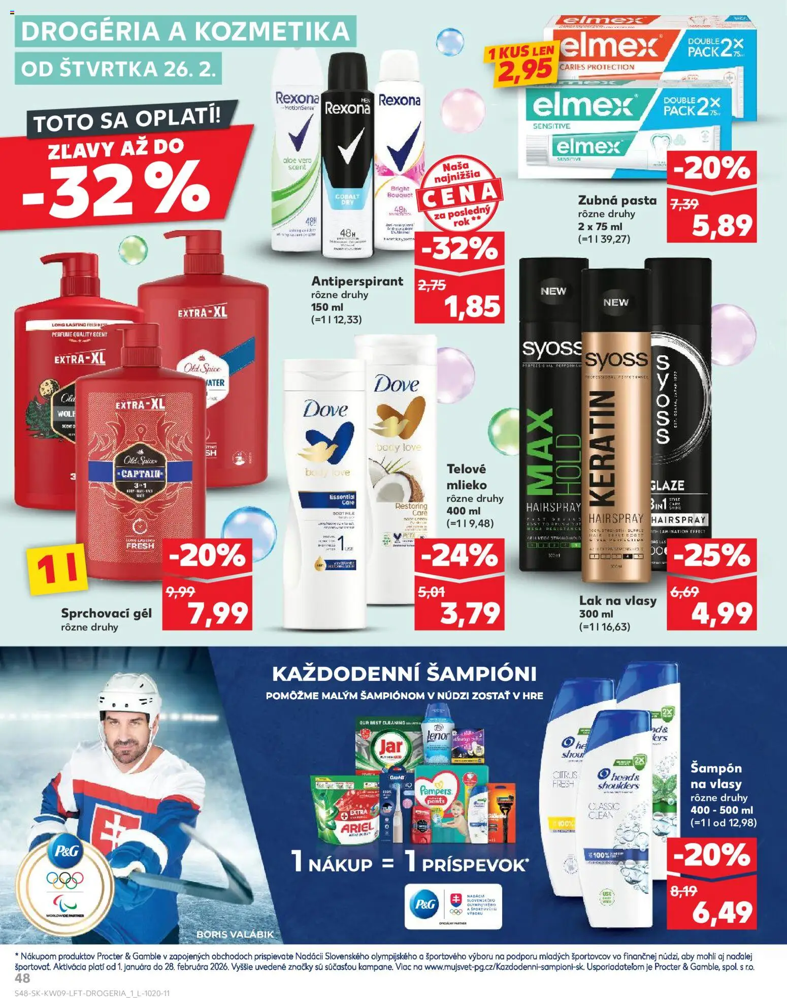 Náhľad Kaufland letáku platného od 26.02.2026 - Aloe Vera, Mlieko, Old Spice, Ariel, Pampers, Šampón, Head & Shoulders, Telové mlieko
