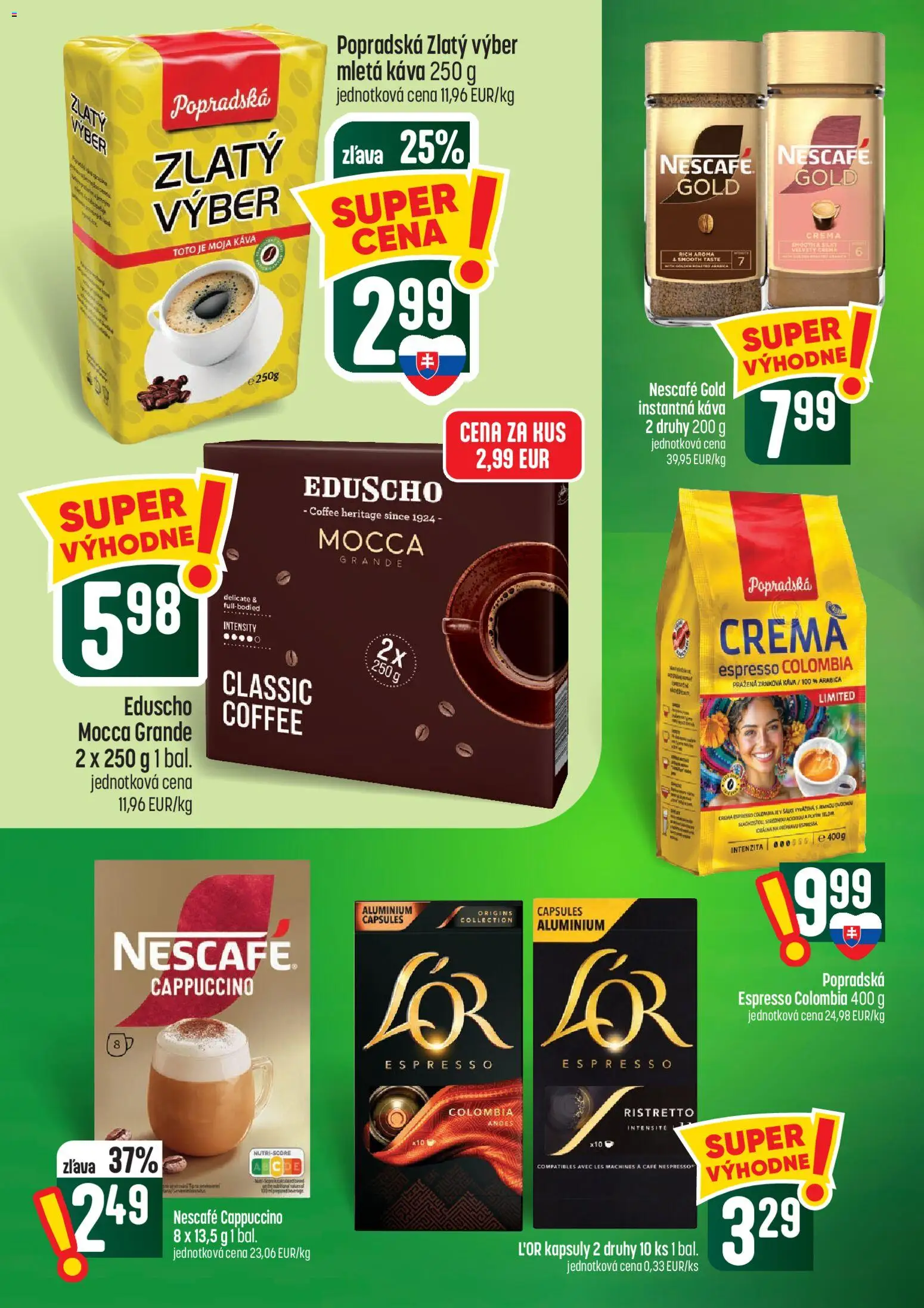 Náhľad COOP Jednota letáku platného od 01.10.2026 - Káva, Šalát, Cappuccino, Zrnková káva, Instantná káva, Nescafé Gold, Mletá káva