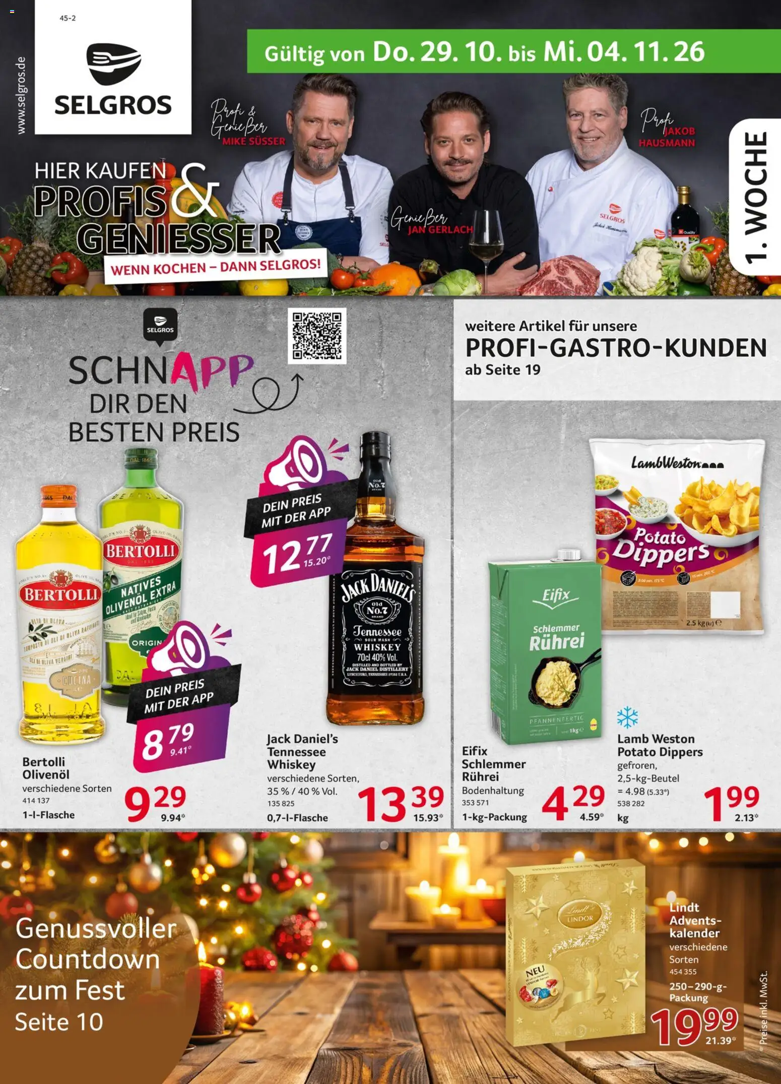 Vorschau von dem Prospekt des Geschäftes Selgros, gültig ab dem 29.10.2026 - Pasta, Lindt, Whiskey, Lindor, Jack Daniel's, Olivenol