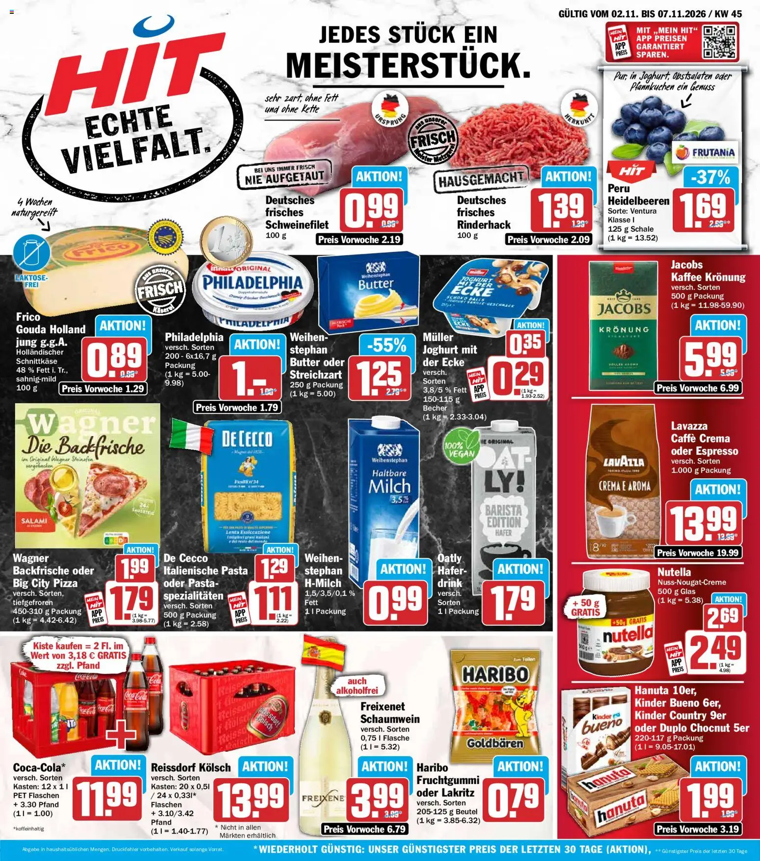 Vorschau von dem Prospekt des Geschäftes HIT, gültig ab dem 02.11.2026 - Pizza, Kaffee, Coca cola, Haribo, Philadelphia, Milch, Salami, Oatly
