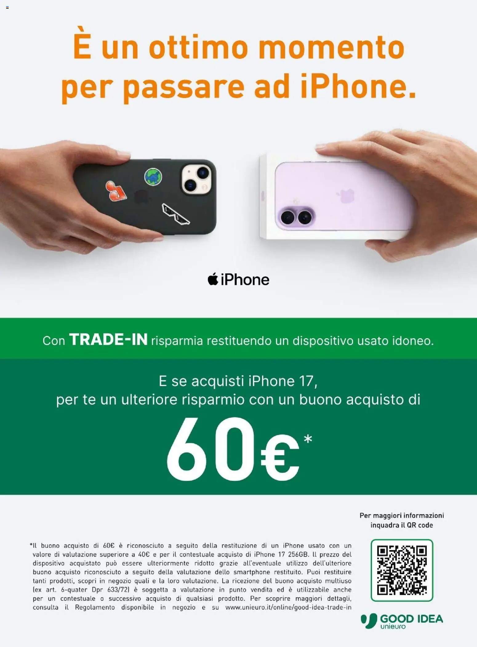 Anteprima dell'opuscolo Unieuro volantino Apple dal negozio Unieuro valido da 23/10/2026 - Iphone, Smartphone, Tè