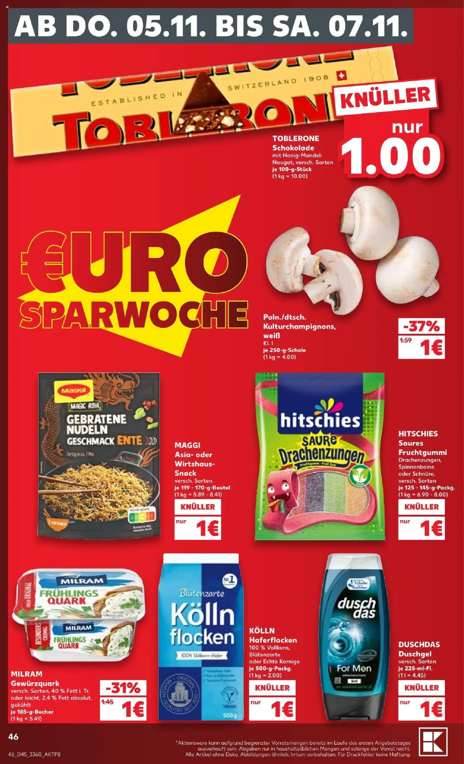 Vorschau von dem Prospekt des Geschäftes Kaufland, gültig ab dem 02.11.2026 - Schokolade, Maggi, Quark, Nudeln, Ente, Duschgel, Flocken, Duschdas