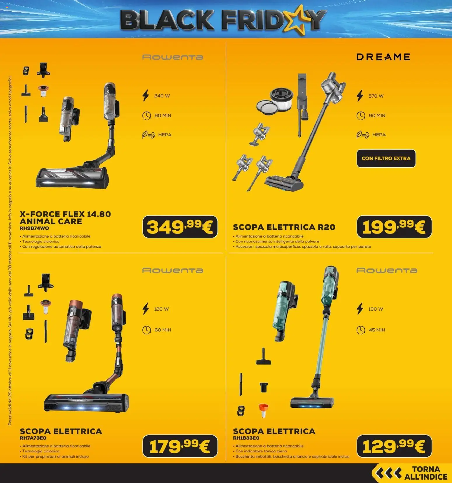 Anteprima dell'opuscolo Euronics Black Friday dal negozio Euronics valido da 29/10/2026 - Scopa, Batteria, Scopa elettrica, Spazzola, Tanica