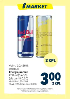 Kaupan S-market S-market tarjoukset Red Bull esikatselu, voimassa 20/05/2026