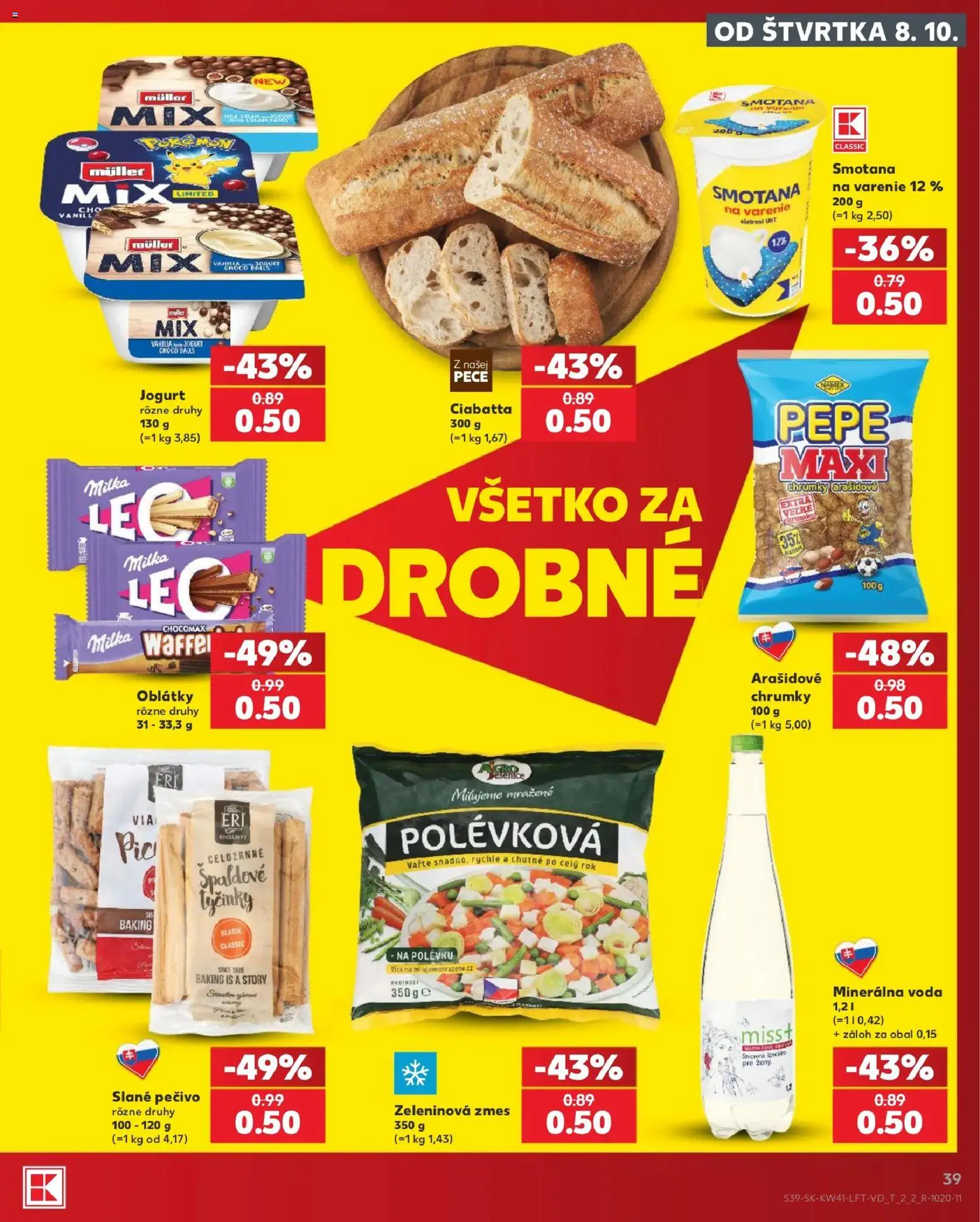 Náhľad Kaufland letáku platného od 08.10.2026 - Voda, Slané pečivo, Smotana na varenie, Jogurt, Smotana, Oblátky, Minerálna voda, Zeleninová zmes