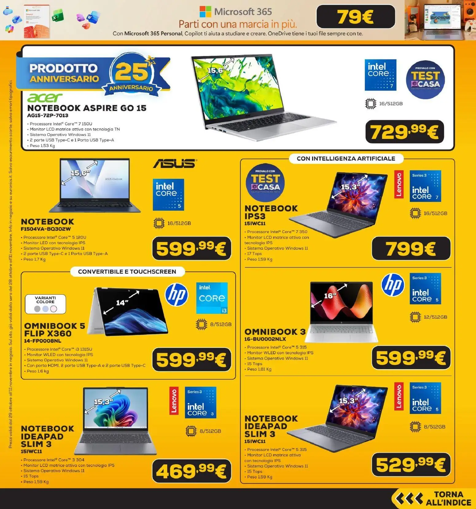Anteprima dell'opuscolo Euronics Black Friday dal negozio Euronics valido da 29/10/2026 - Notebook, Porta, Monitor, USB
