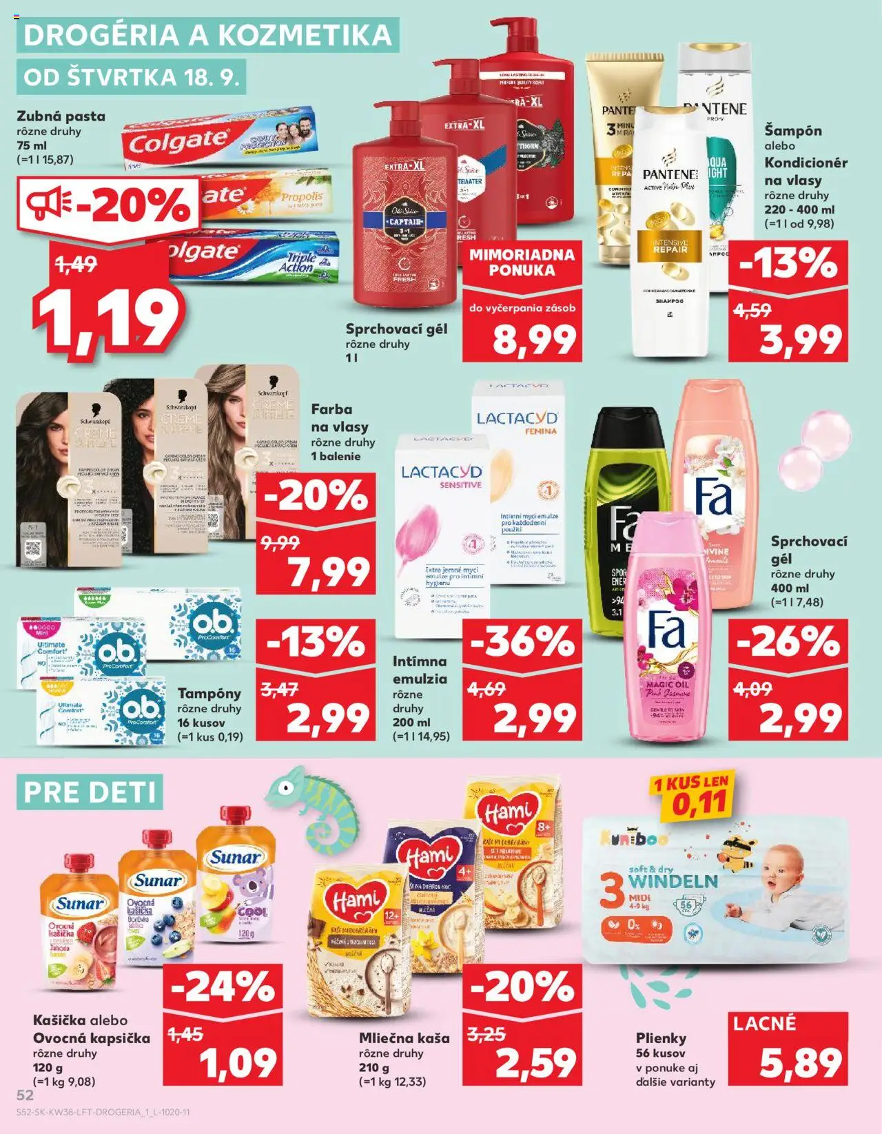 Náhľad Kaufland letáku platného od 18.09.2025 - Farba na vlasy, Sunar, Plienky, Šampón, Lactacyd, Zubná pasta, Kondicionér