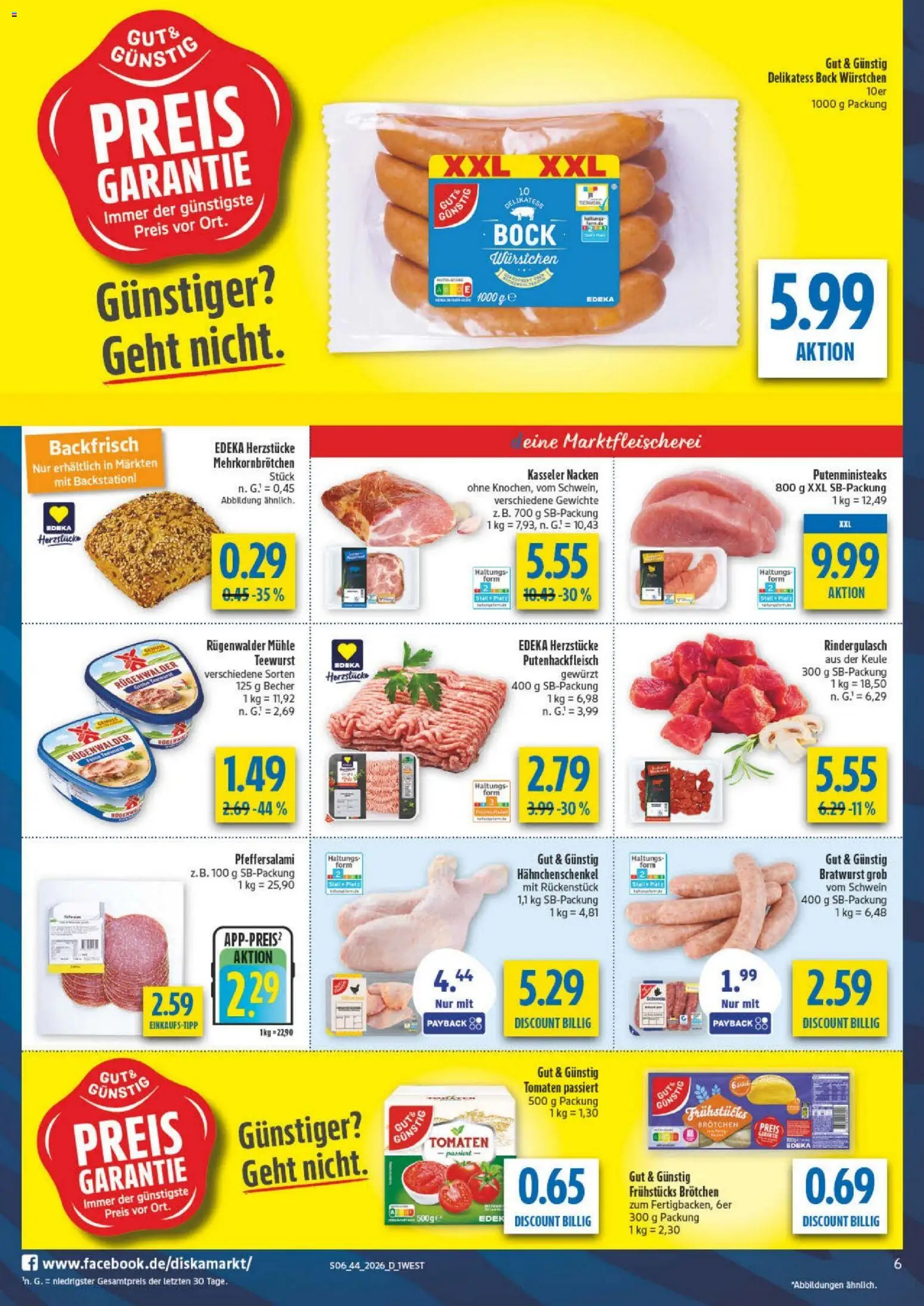 Vorschau von dem Prospekt des Geschäftes Diska, gültig ab dem 26.10.2026 - Bratwurst, Rindergulasch, Mühle, Hahnchenschenkel, Tomaten, Kasseler nacken