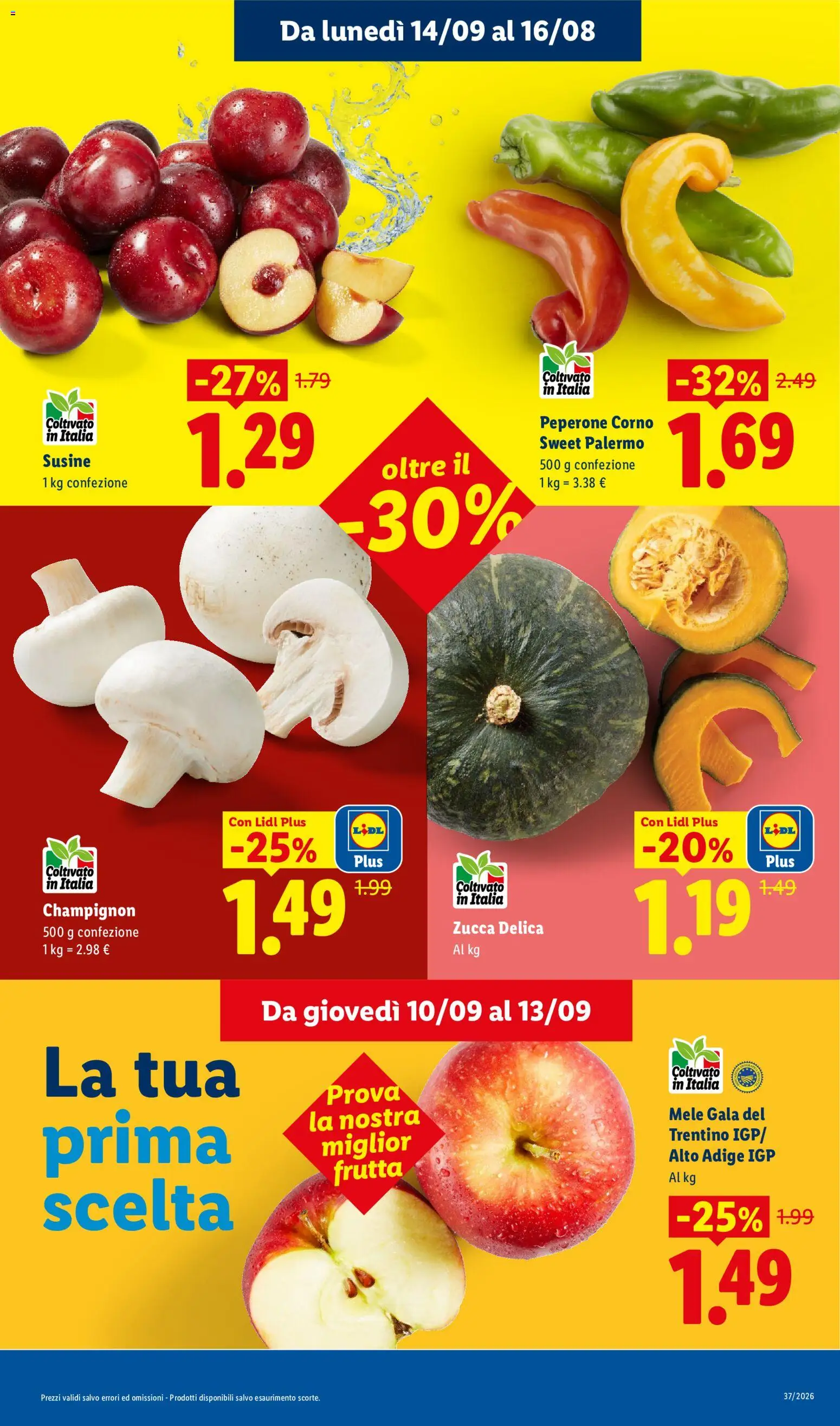 Anteprima dell'opuscolo Lidl volantino Fresca e conveniente dal negozio Lidl valido da 10/09/2026 - Zucca, Frutta, Susine, Mele