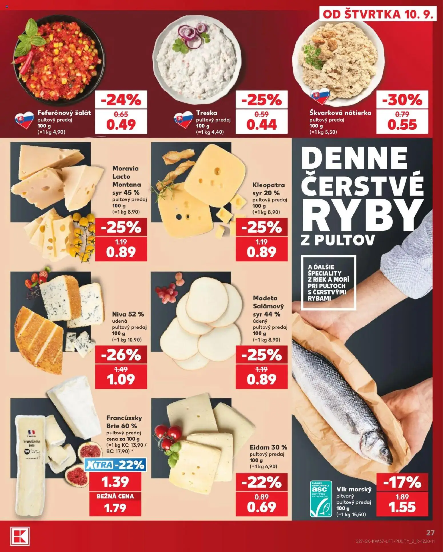 Náhľad Kaufland letáku platného od 10.09.2026 - Syr, Ryby, Šalát, Treska, Niva, Nátierka, Eidam, Špeciality