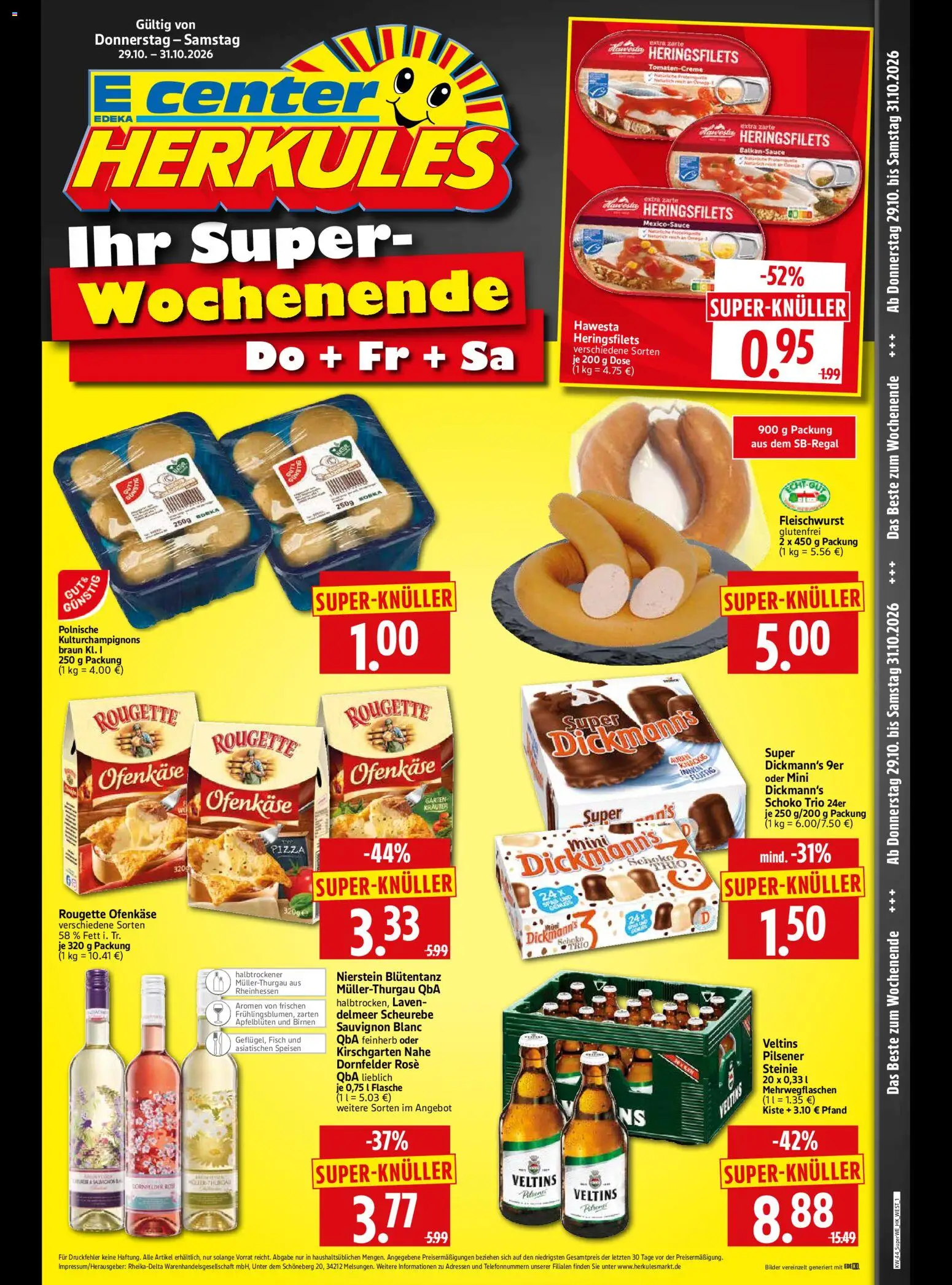 Vorschau von dem Prospekt des Geschäftes HERKULES, gültig ab dem 29.10.2026 - Bilder, Pizza, Fisch, Veltins, Rougette ofenkase
