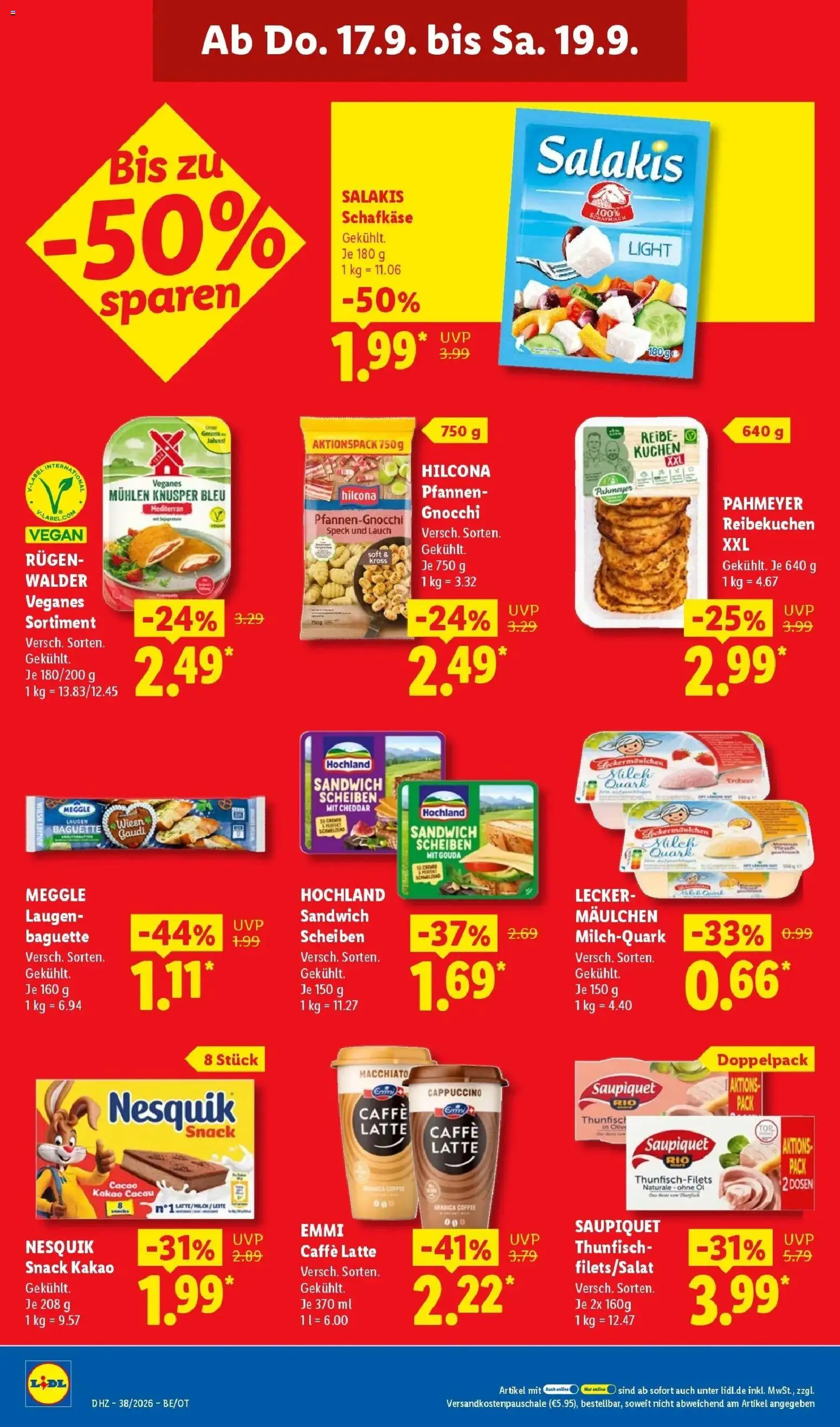 Vorschau von dem Prospekt des Geschäftes Lidl, gültig ab dem 14.09.2026 - Kuchen, Quark, Thunfisch, Baguette, Lauch, Feta, Gouda, Salakis