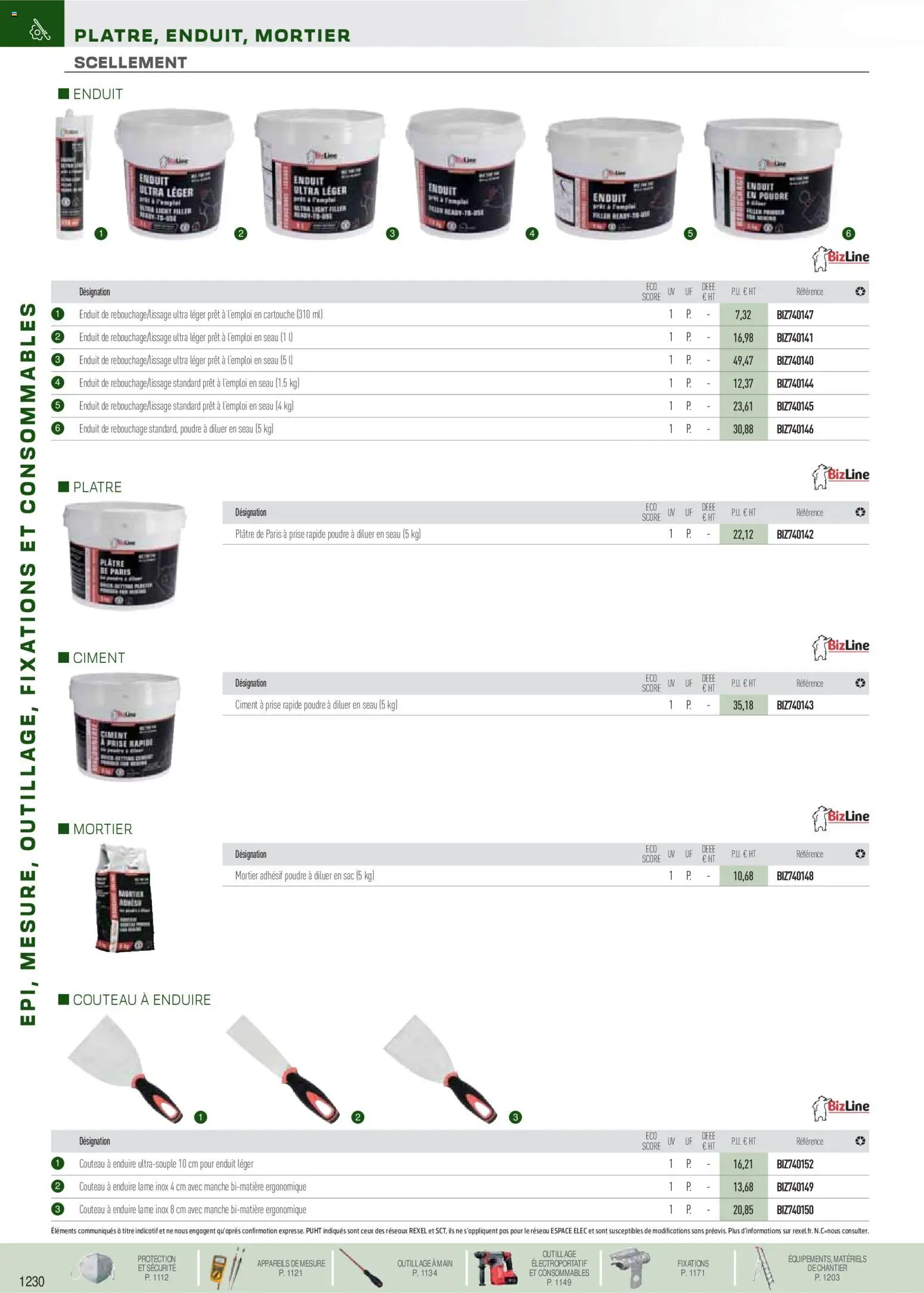 Prévisualisation de Brochure EPI, mesure, outillage, fixations et consommables du magasin Rexel formulaire valide 18/11/2025 - Mortier, Ciment, Prise, Cartouche, Enduit de rebouchage, Plâtre, Poudre