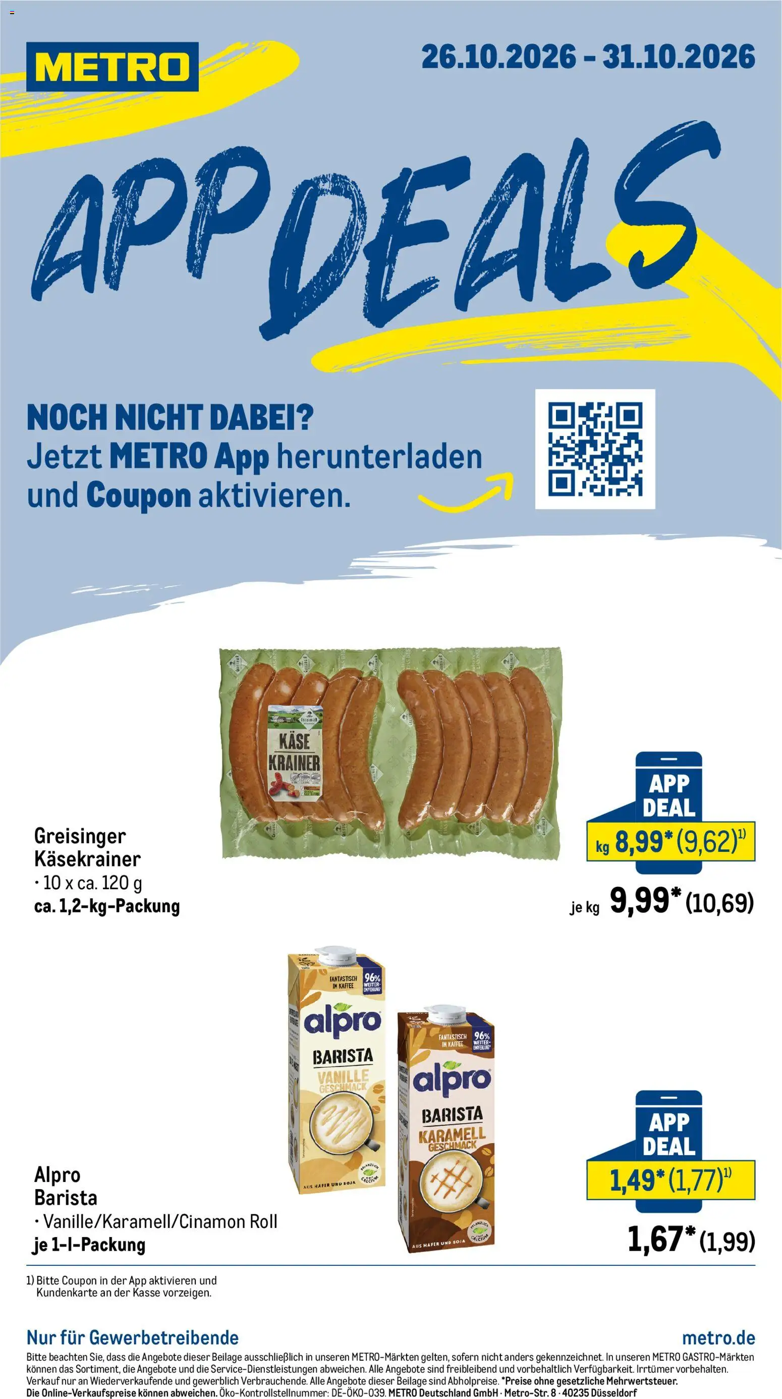 Vorschau von dem Prospekt des Geschäftes Metro, gültig ab dem 26.10.2026 - Kaffee, Käse, Alpro, Käsekrainer