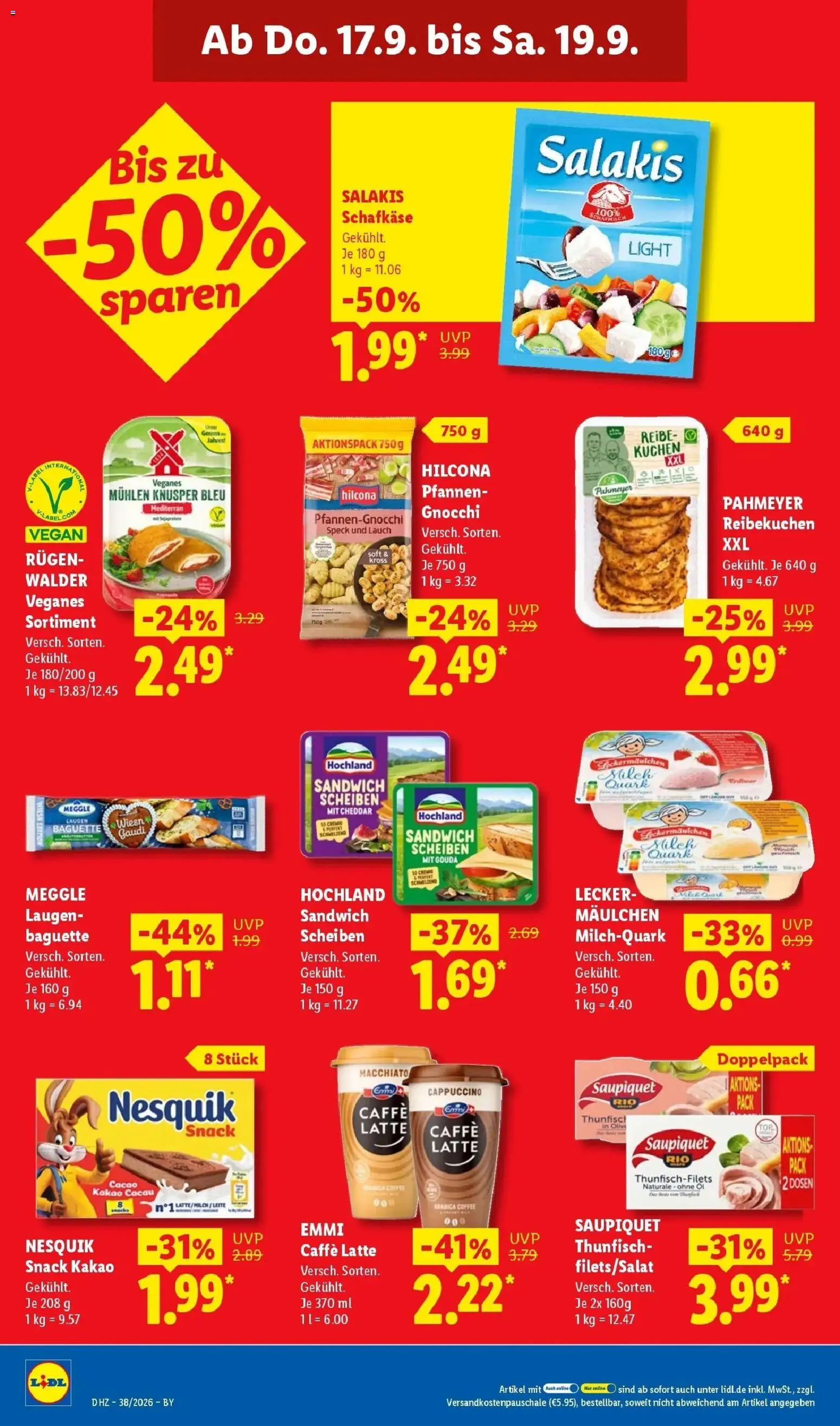 Vorschau von dem Prospekt des Geschäftes Lidl, gültig ab dem 14.09.2026 - Kuchen, Schnitzel, Öl, Quark, Milch, Lauch, Feta, Nesquik