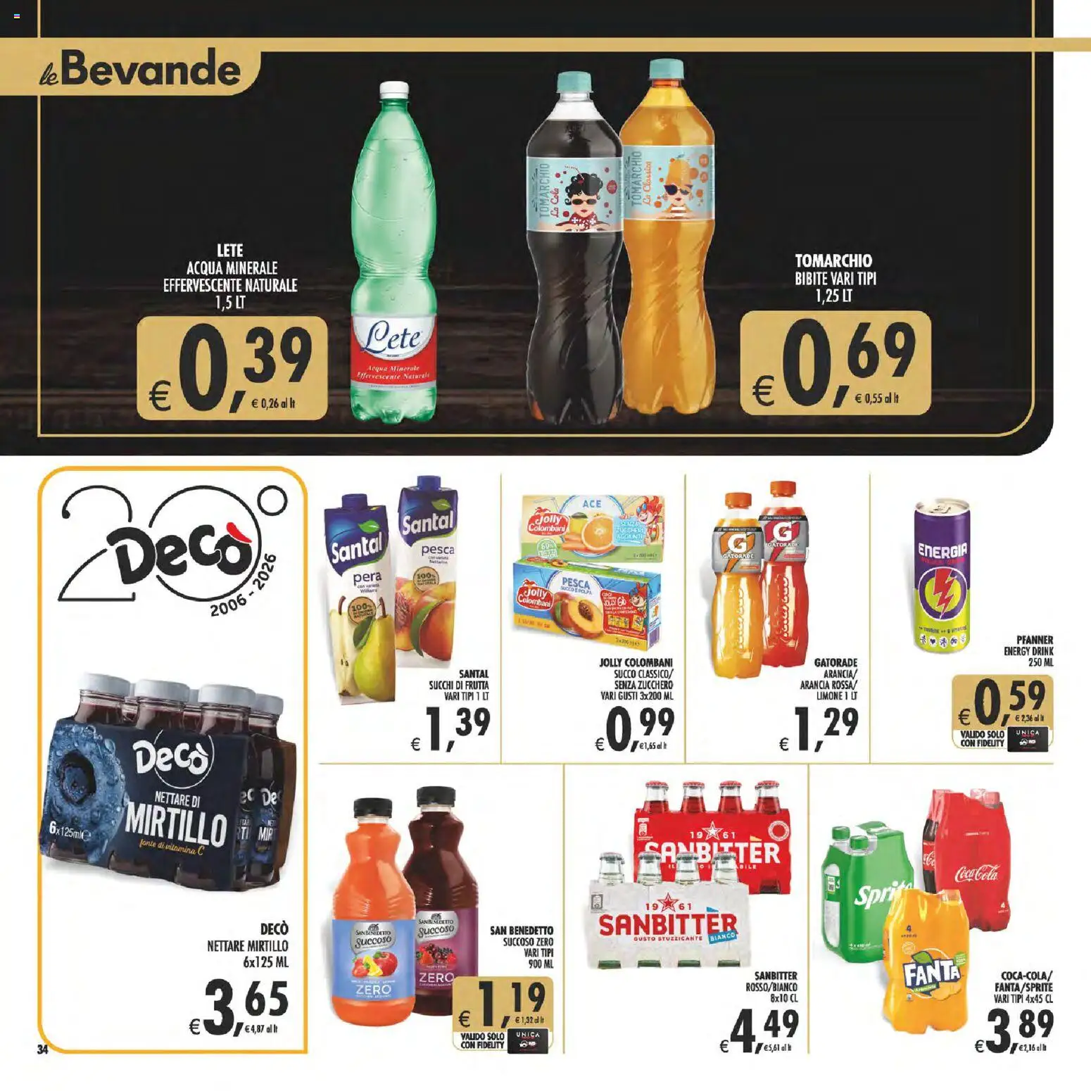 Anteprima dell'opuscolo Decò volantino Gourmet Sicilia dal negozio Decò valido da 23/10/2026 - Acqua, Zucchero, Limone, Pesca, Fanta, Arancia, Succo, Bevande