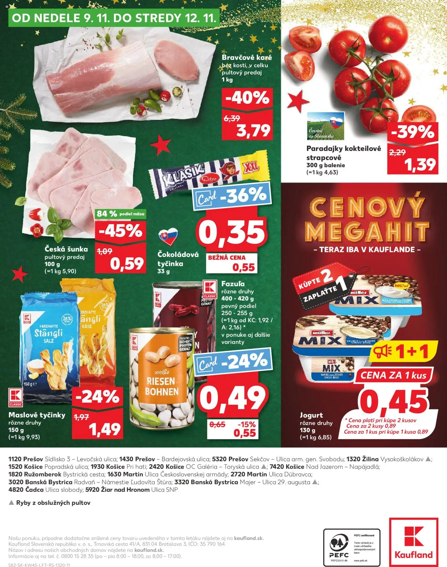 Náhľad Kaufland letáku platného od 06.11.2025 - Ryby, Bravčové karé, Paradajky, Fazuľa, Jogurt, Šunka