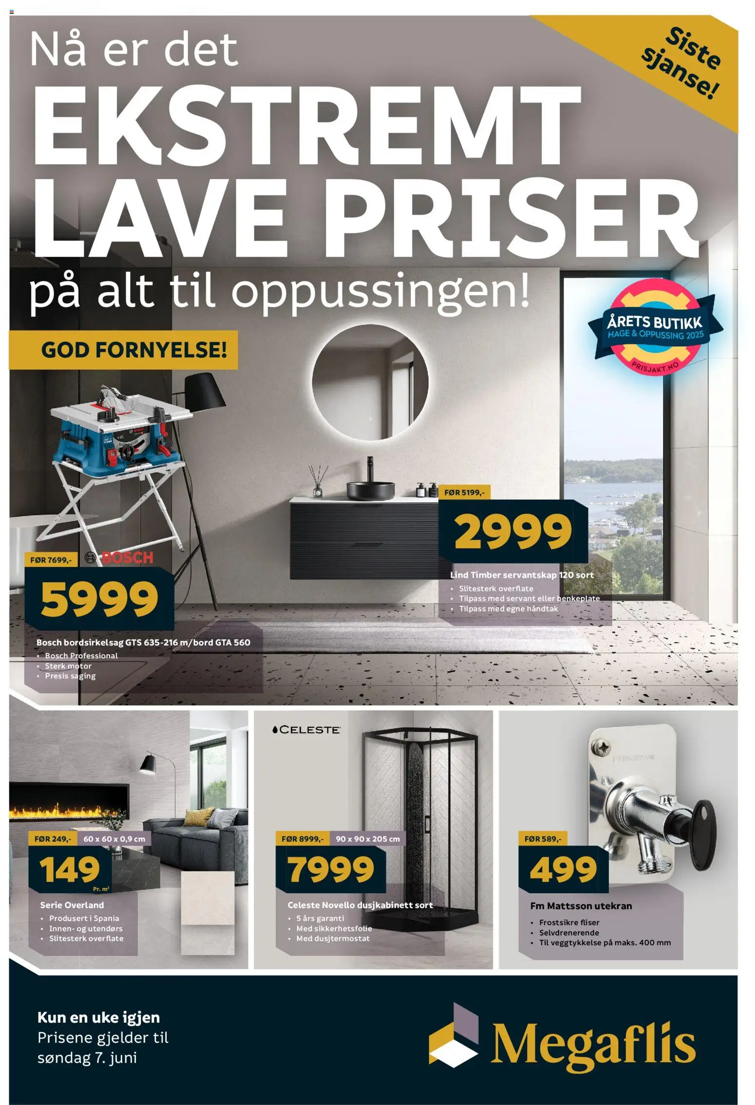 Forhåndsvis Megaflis kundeavis fra butikk Megaflis gyldig fra 01/06/2026 - Fliser, Servant, Håndtak