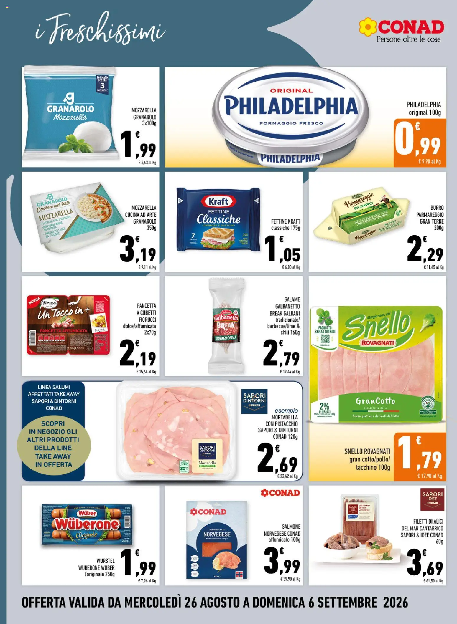 Anteprima dell'opuscolo Conad volantino Margherita Sicilia dal negozio Conad valido da 26/08/2026 - Senza glutine, Latte, Salmone, Mozzarella, Pistacchio, Salame, Pancetta, Paté