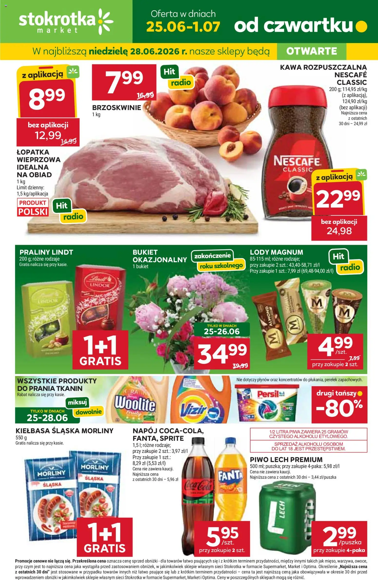 Pogląd gazetki "Stokrotka gazetka - Market" ze sklepu Stokrotka ważnej od 25.06.2026 - Stokrotka, Lody, Brzoskwinie, Kawa rozpuszczalna, Nescafe, Persil, Kiełbasa śląska, Kiełbasa śląska morliny