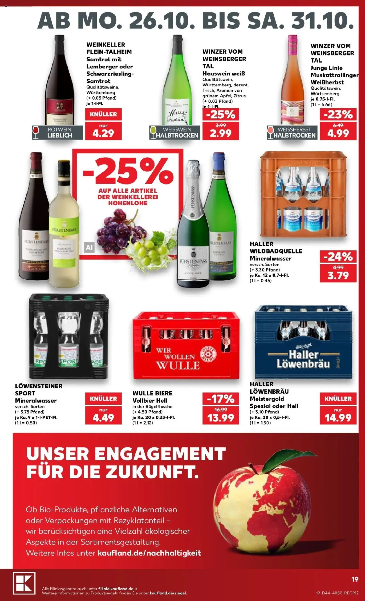 Vorschau von dem Prospekt des Geschäftes Kaufland, gültig ab dem 26.10.2026 - Mineralwasser, Weißwein, Rotwein