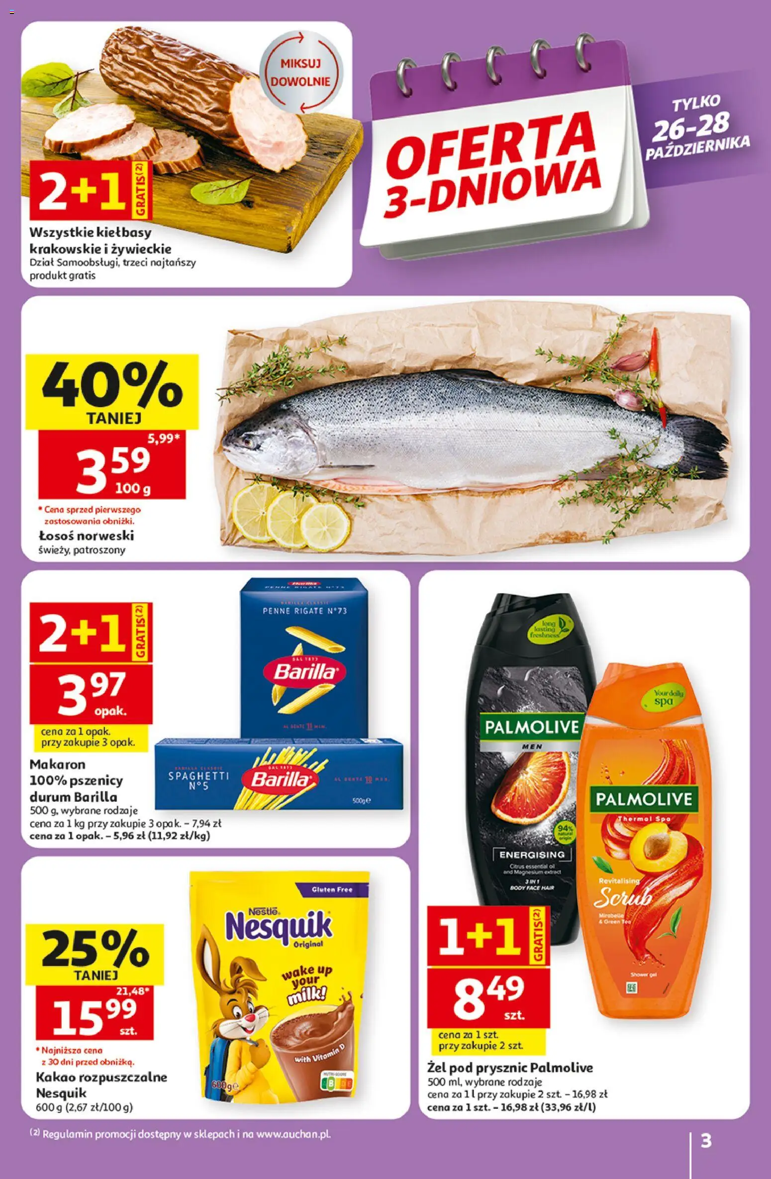 Pogląd gazetki "Auchan gazetka - Hipermarket" ze sklepu Auchan ważnej od 22.10.2026 - Makaron, Spaghetti, Body, Kakao, Łosoś, Żel pod prysznic, Penne, Łosoś norweski