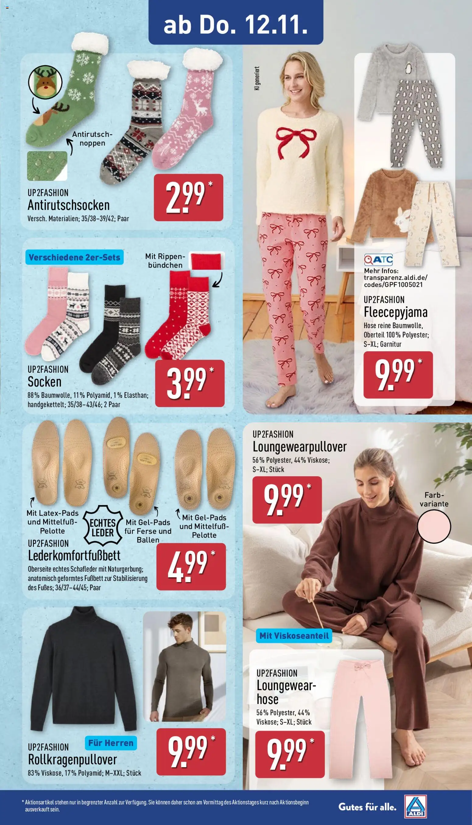 Vorschau von dem Prospekt des Geschäftes Aldi, gültig ab dem 09.11.2026 - Hose, Socken, Rollkragenpullover, Up2fashion