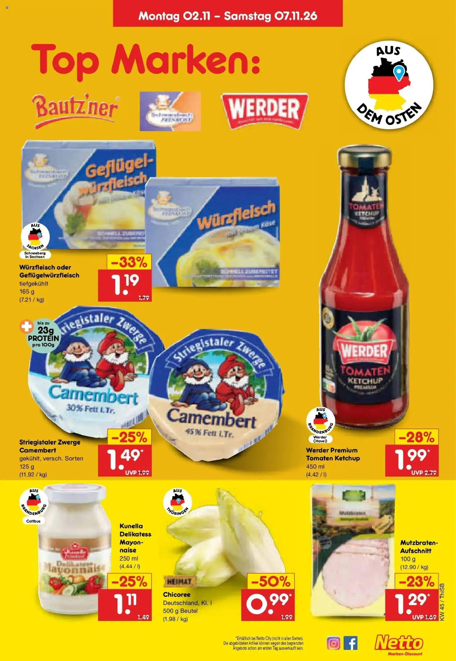Vorschau von dem Prospekt des Geschäftes Netto Marken-Discount, gültig ab dem 02.11.2026 - Top, Camembert, Tomaten, Ketchup