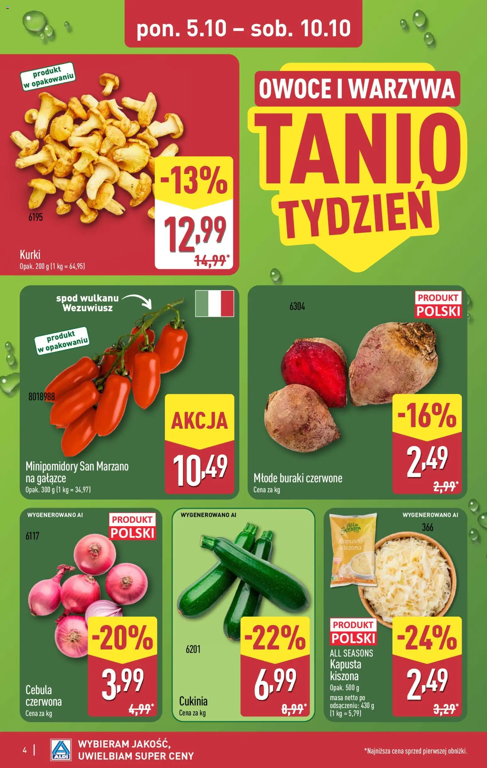 Pogląd gazetki "Aldi gazetka" ze sklepu Aldi ważnej od 05.10.2026 - Owoce, Warzywa, Kurki, Kapusta, Cebula, Kapusta kiszona, Buraki, Buraki czerwone