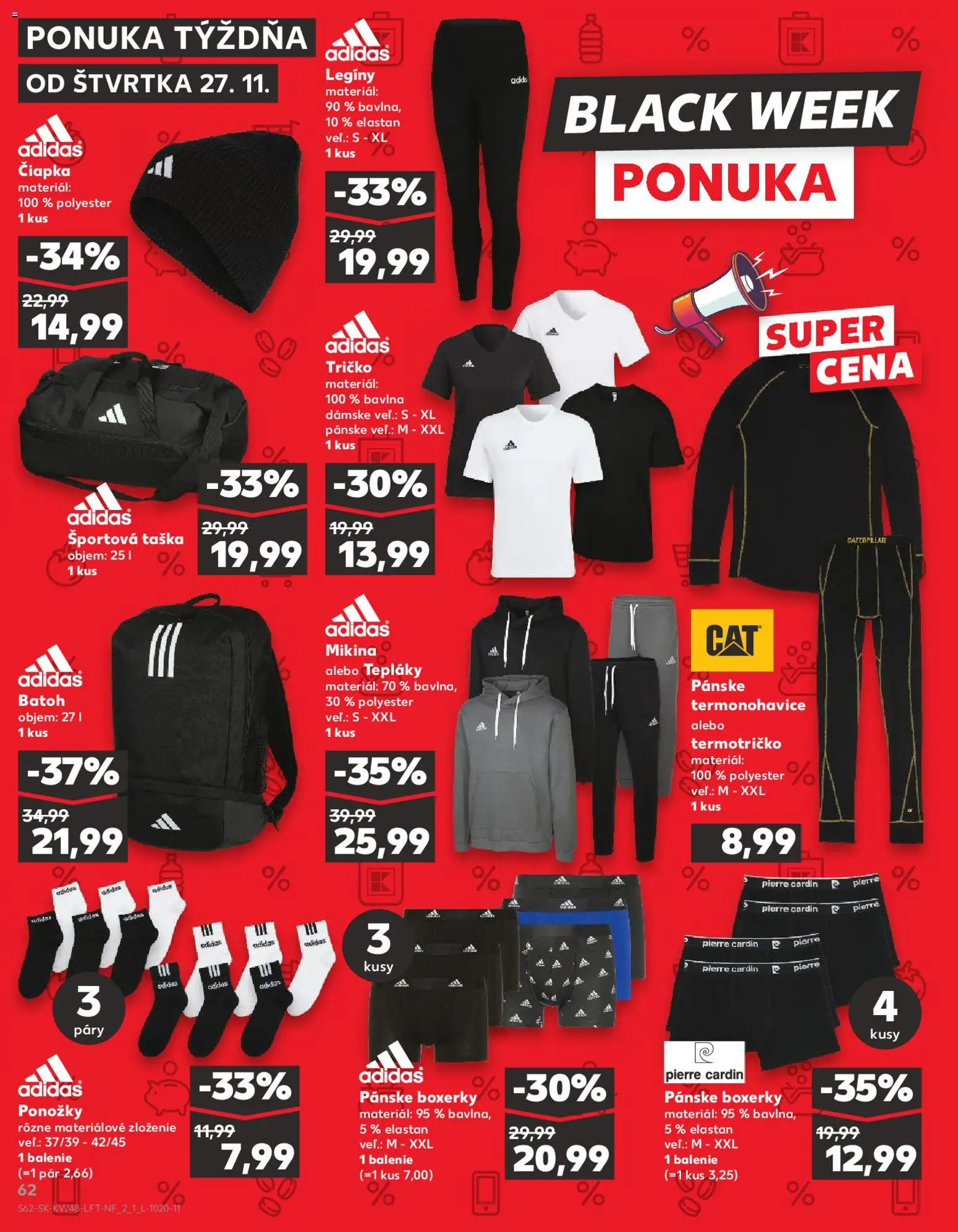 Náhľad Kaufland letáku platného od 27.11.2025 - Adidas, Mikina, Ponožky, Batoh, Boxerky, Taška, Legíny, Čiapka