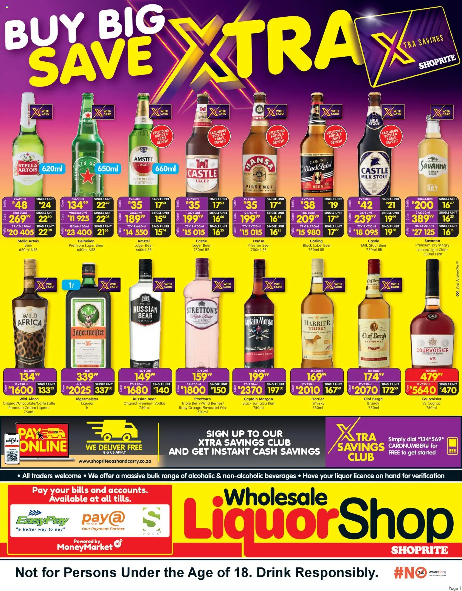 Preview of Shoprite flyer valid from 20/04/2026 - Gin, Brandy, Milk, Cider, Beer, Captain Morgan, Beverages, Jägermeister