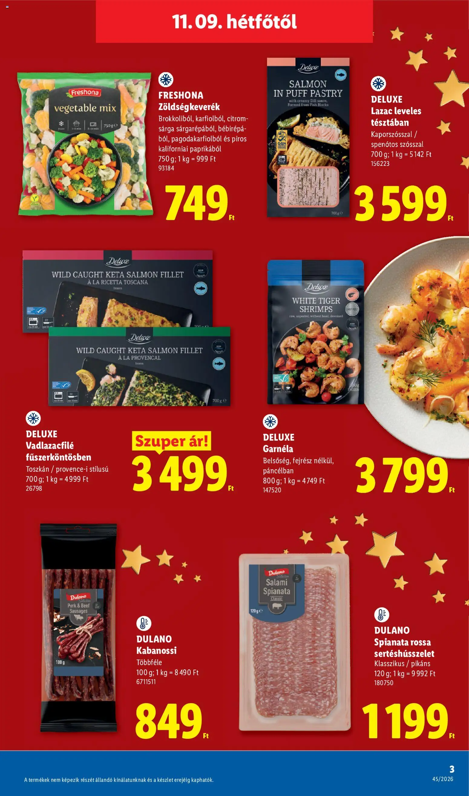 Lidl - Lidl Deluxe katalógus megtekintése, amely érvényes 2026.11.09.-től - Lazac, Puff, Garnéla, Citrom, Bébirépa, Zöldségkeverék, Dulano