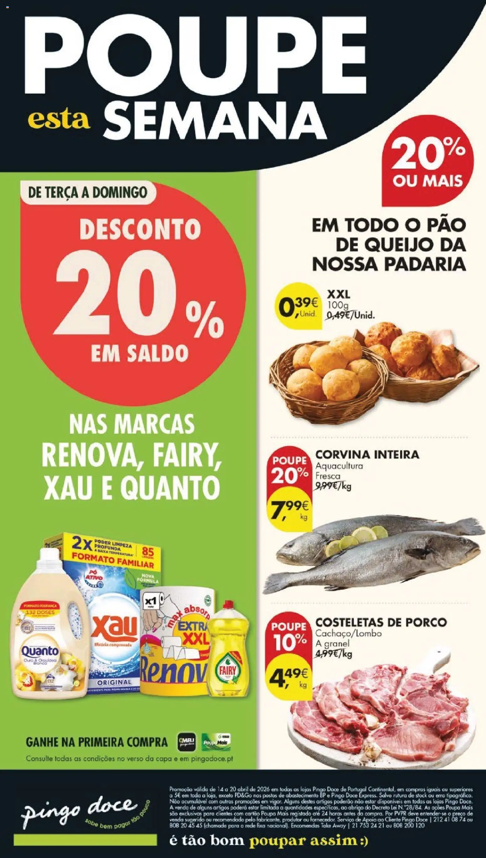 Pré-visualização do folheto da loja Pingo Doce válida a partir de 14/04/2026 - Padaria, Orquídea, Pão, Queijo, Pão de queijo, Pó