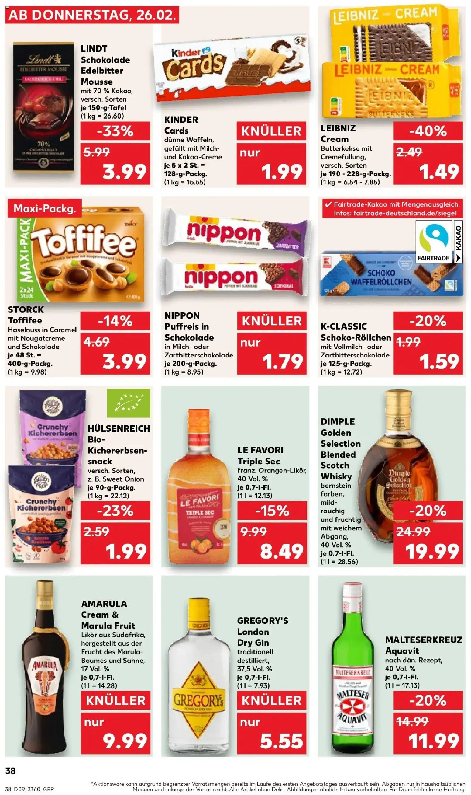 Vorschau von dem Prospekt des Geschäftes Kaufland, gültig ab dem 26.02.2026 - Schokolade, Lindt, Whisky, Gin, Milch, Toffifee, Butterkekse, Likör