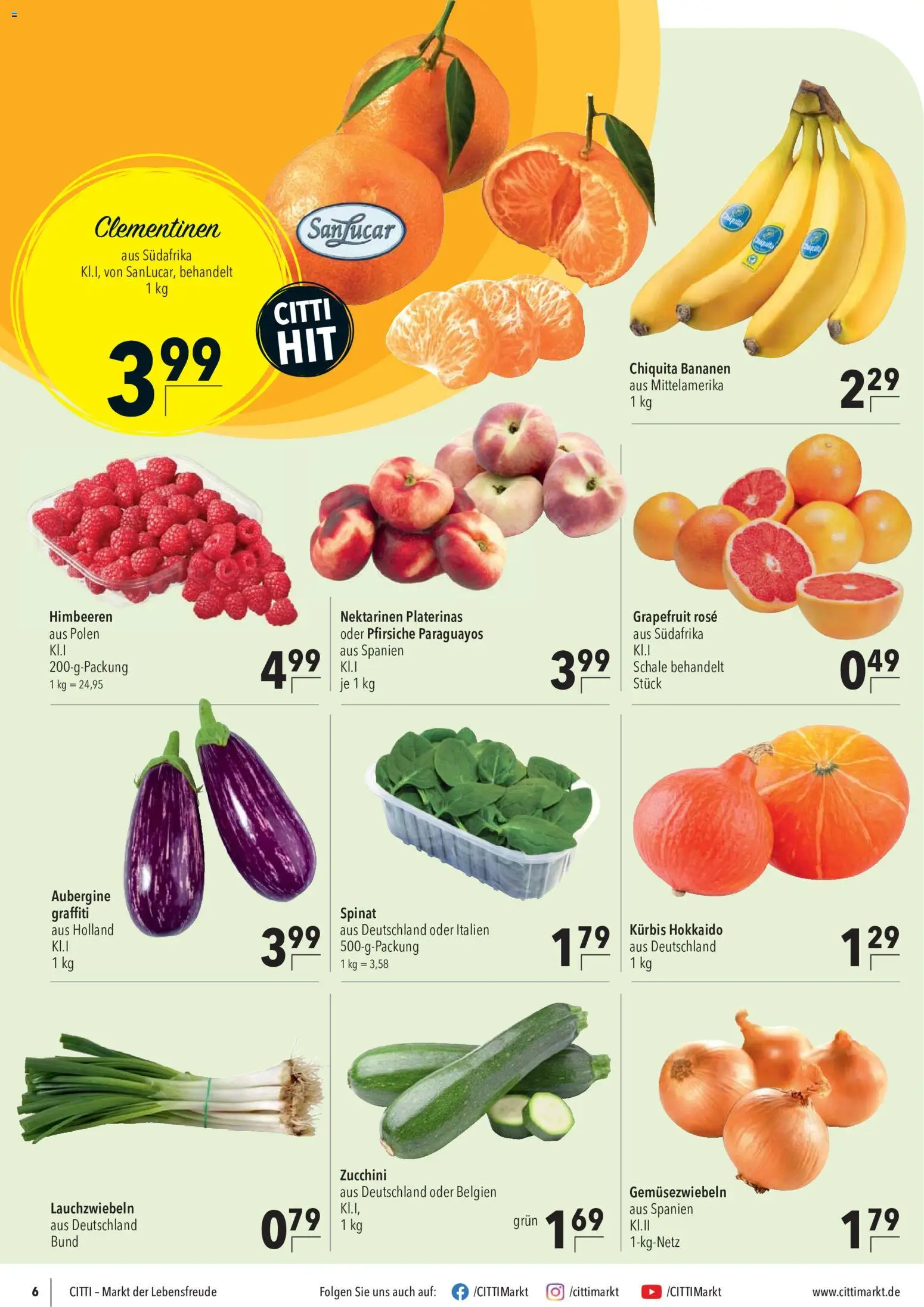 Vorschau von dem Prospekt des Geschäftes CITTI Markt, gültig ab dem 09.09.2026 - Zucchini, Aubergine, Kürbis, Himbeeren, Bananen, Grapefruit, Nektarinen